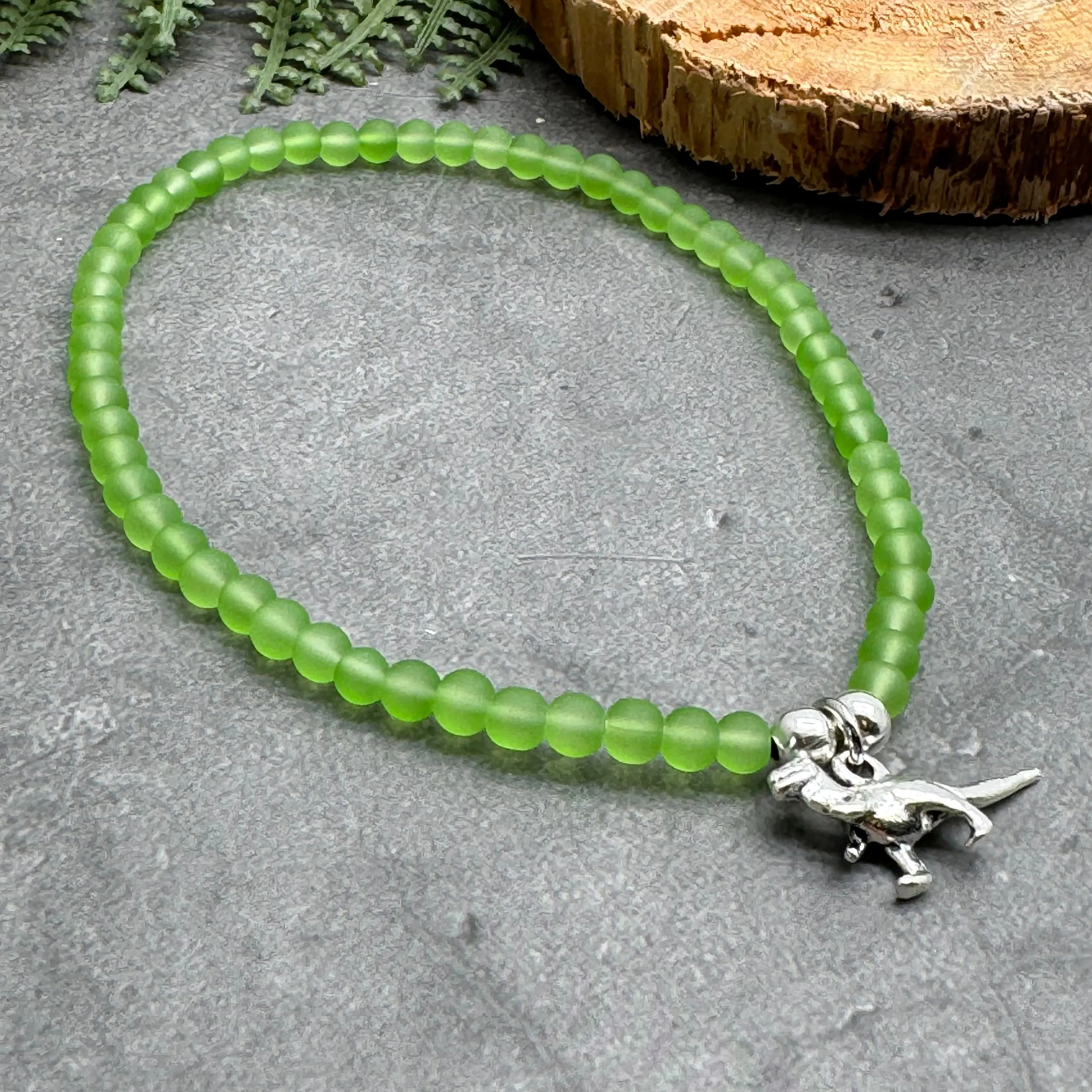 Dinosaur Charm Frosted Bead Anklet - Colour Choice