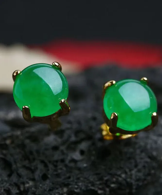 DIY Green Sterling Silver Inlaid Jade Stud Earrings DF1031