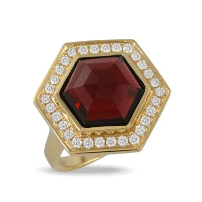 Doves 18K Yellow Gold Garnet and Diamond Ring