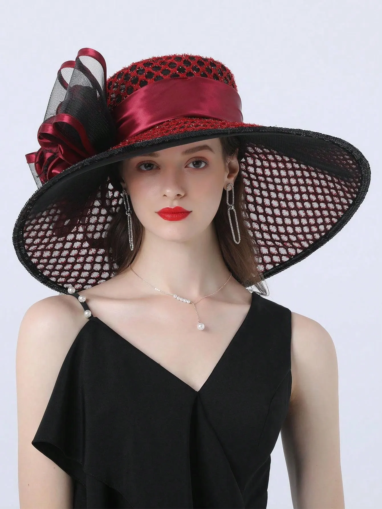 Elegant Kentucky Derby Large Wide Brim Flower Hat