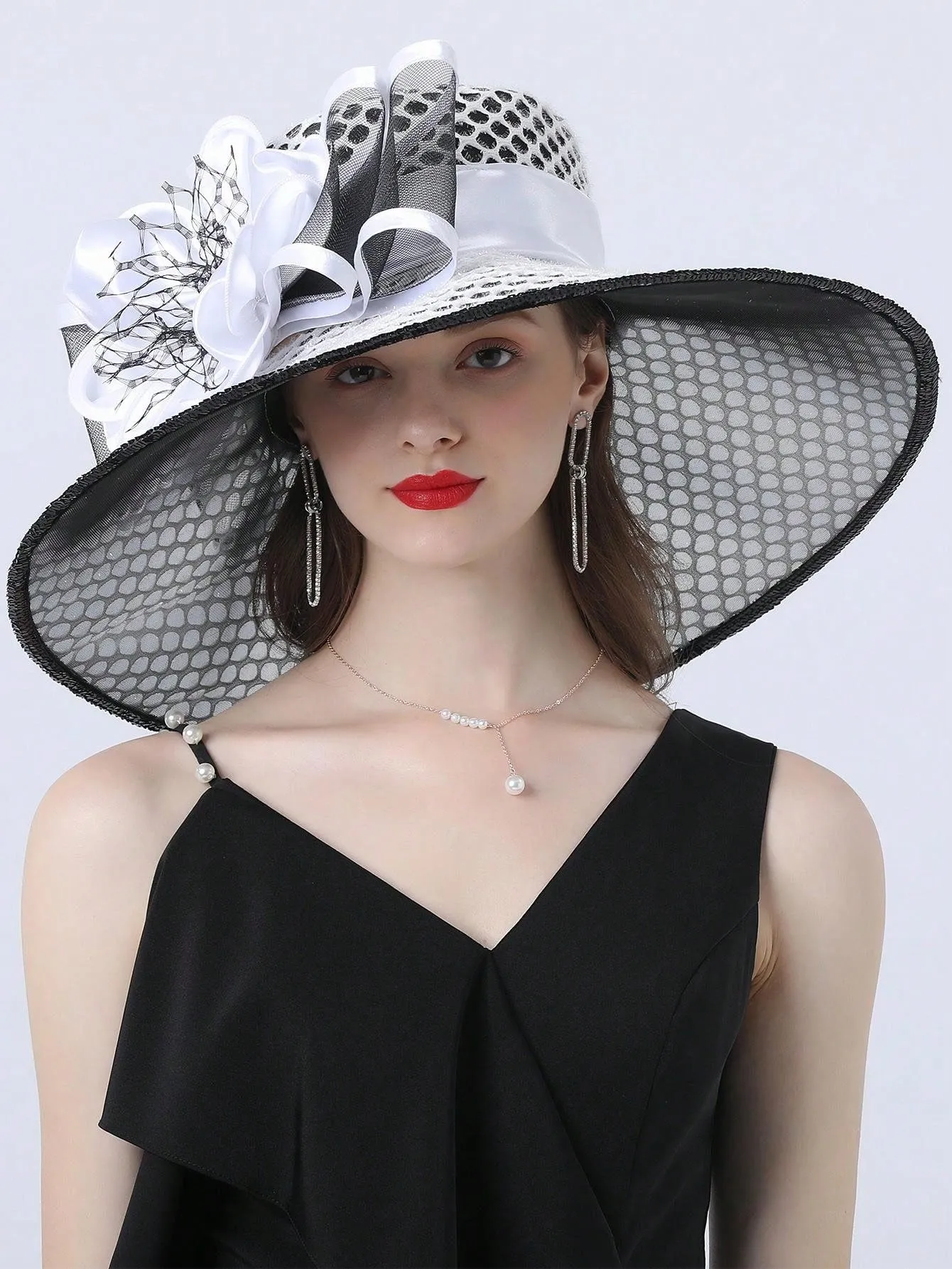 Elegant Kentucky Derby Large Wide Brim Flower Hat