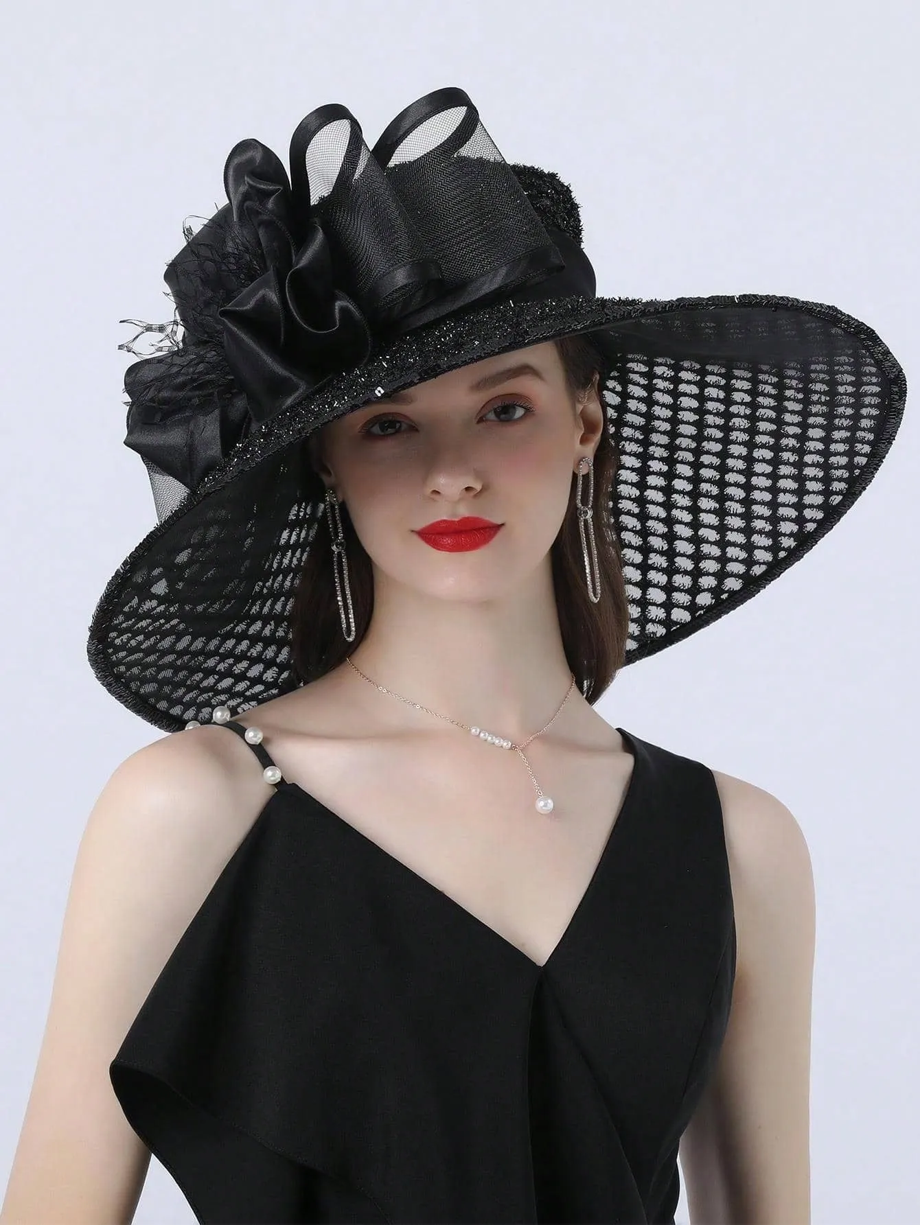 Elegant Kentucky Derby Large Wide Brim Flower Hat