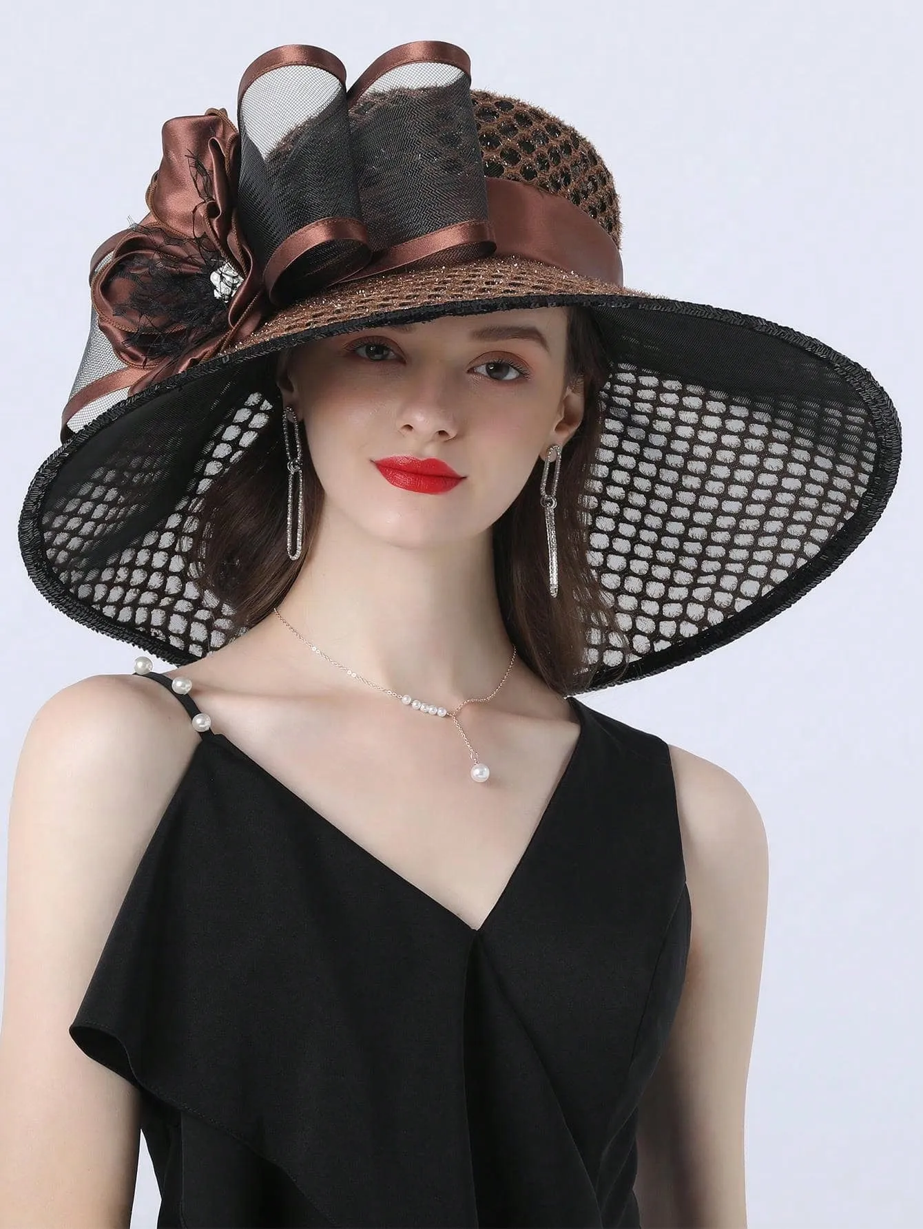 Elegant Kentucky Derby Large Wide Brim Flower Hat