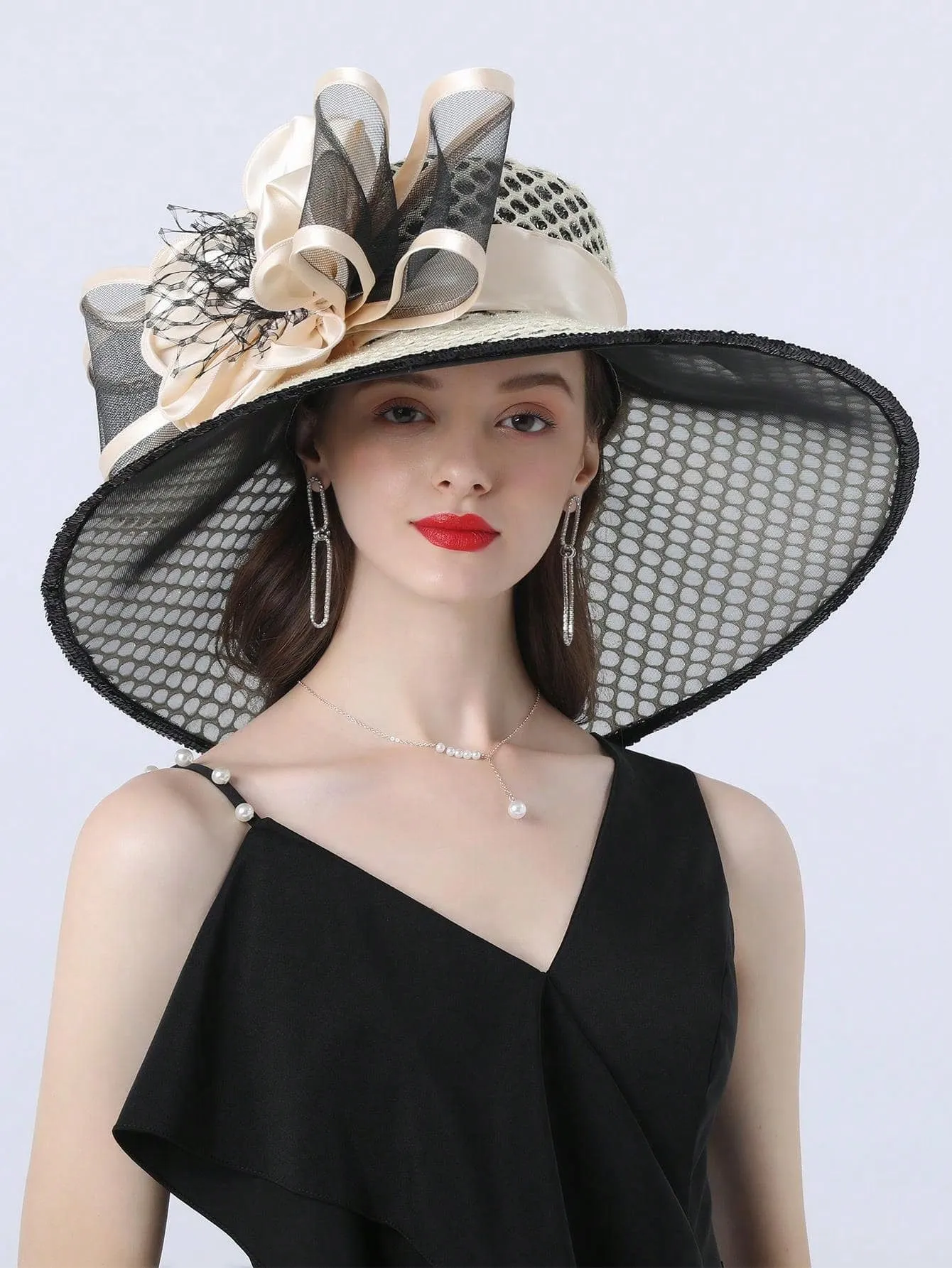 Elegant Kentucky Derby Large Wide Brim Flower Hat