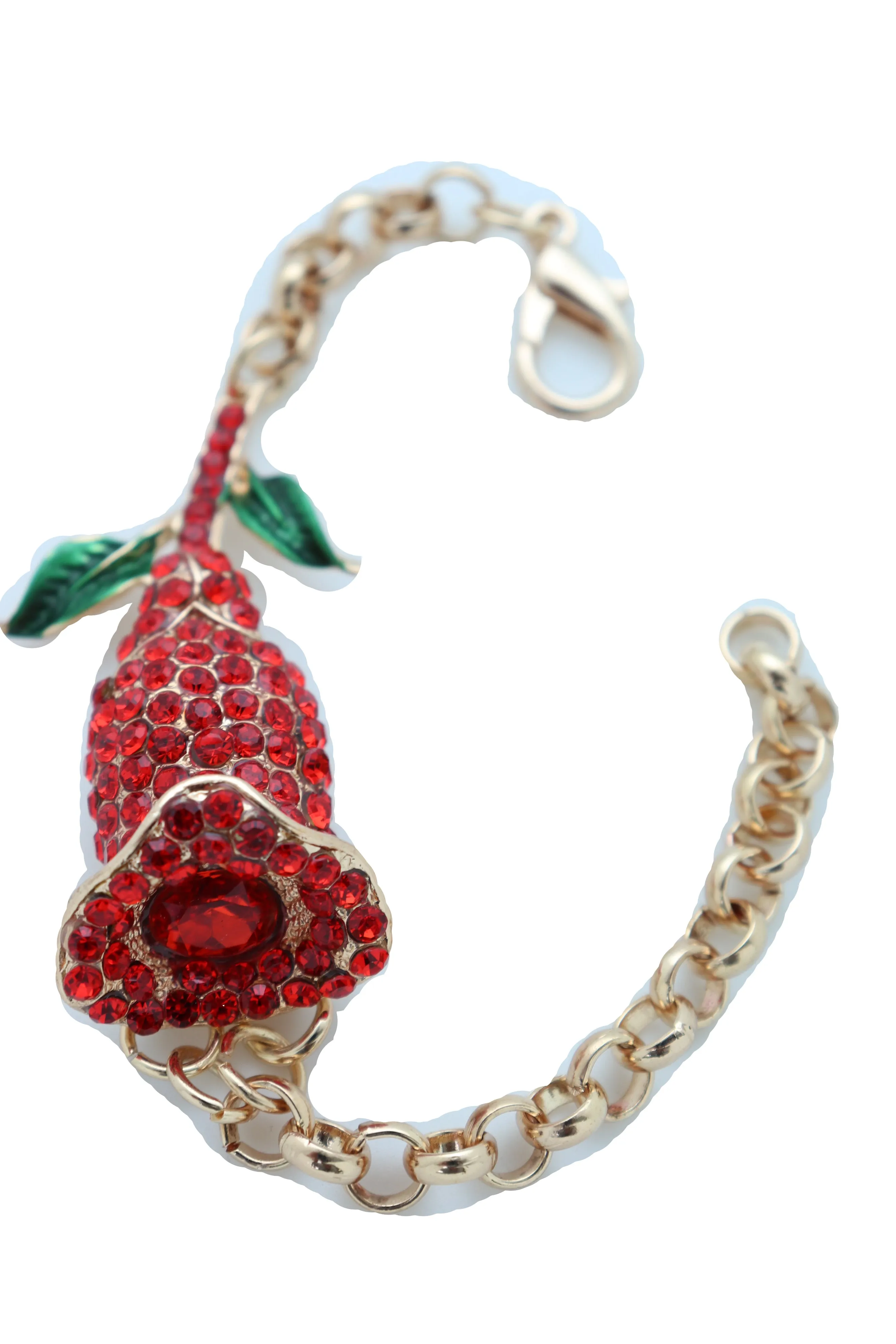 Fancy Bracelet Fashion Gold Metal Chain Elegant Evening Red Flower Charm