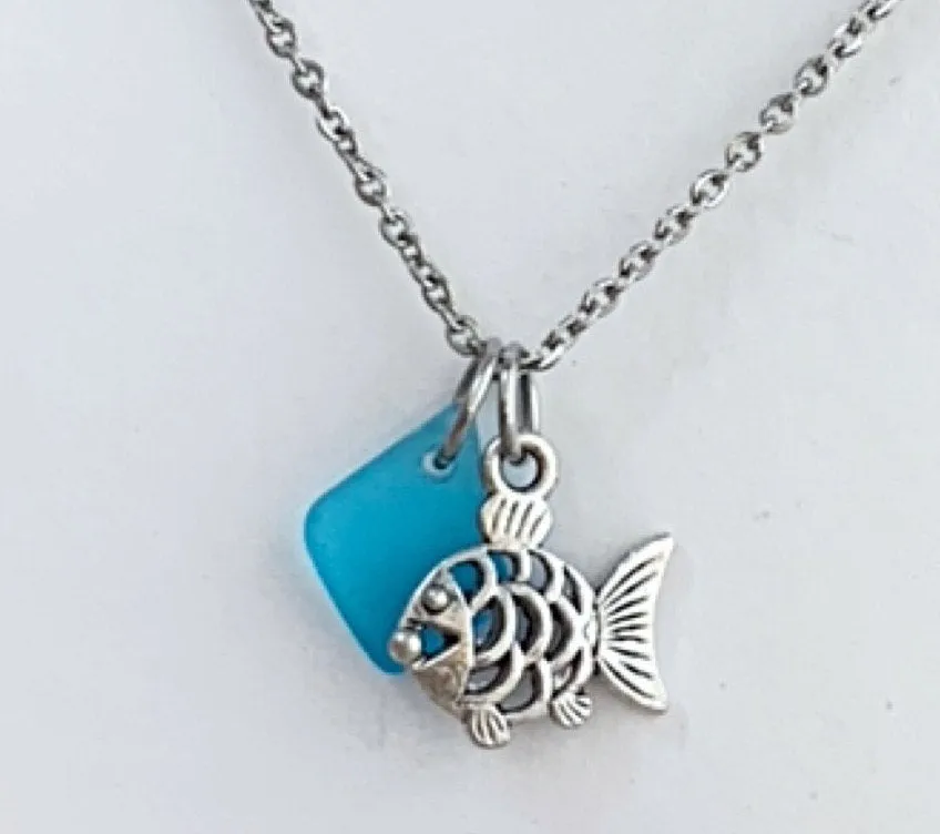 Fish Cham duo Sea Glass Necklace