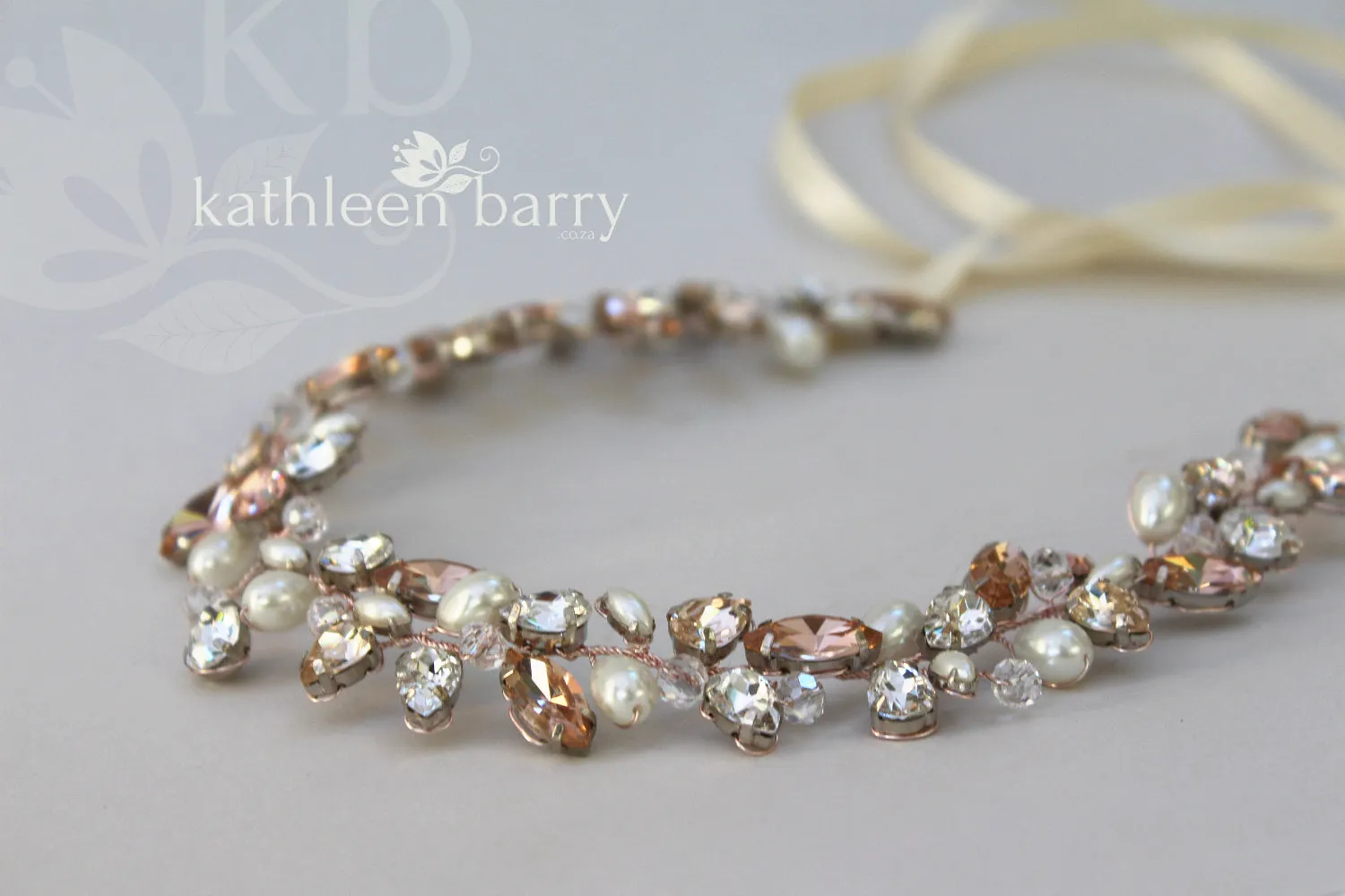 Frances rhinestone and a hint of champagne headband or hairpiece with pearls