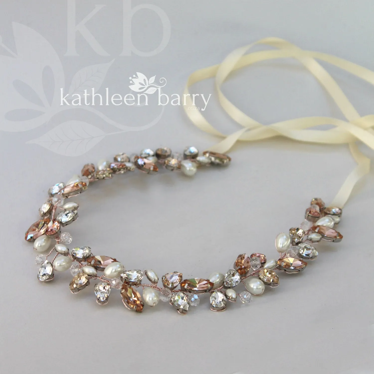 Frances rhinestone and a hint of champagne headband or hairpiece with pearls