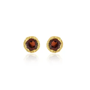 Garnet Beaten Gold Studs