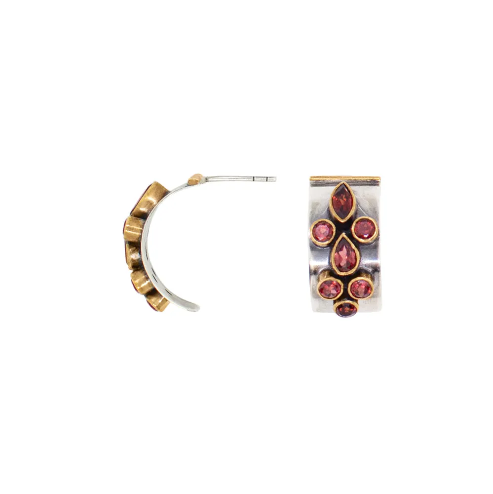 Garnet Crescent Post Hoop Earrings