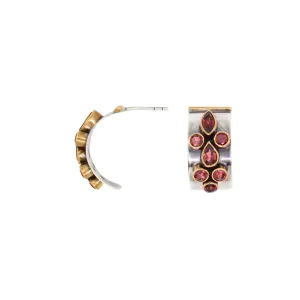 Garnet Crescent Post Hoop Earrings