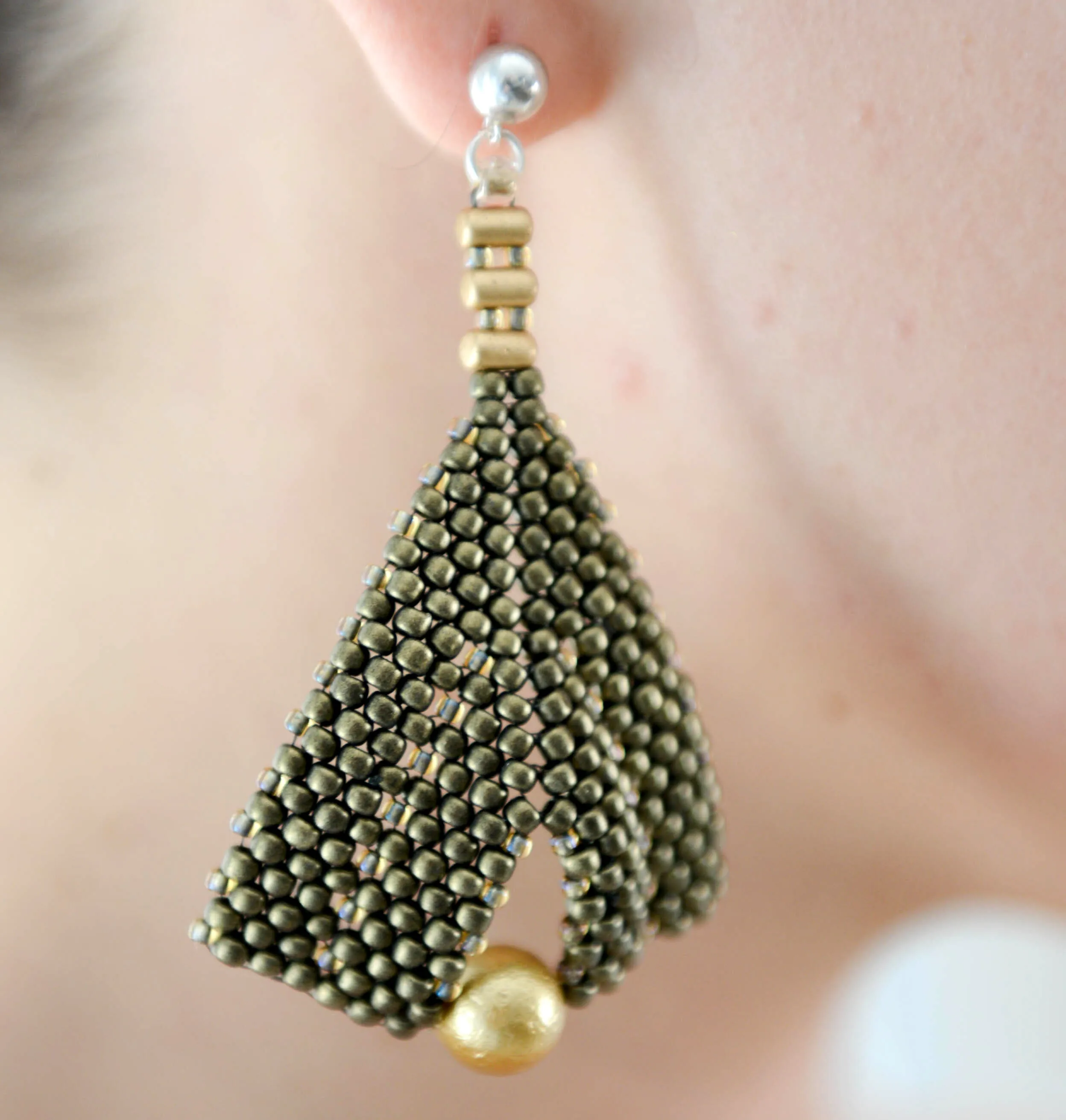 Goddess Leaf Earrings - Stunning Gold Metallic & Pearl | KJ-386E/GMS | Designer Earrings