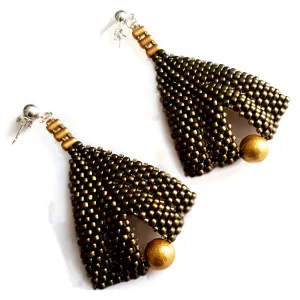 Goddess Leaf Earrings - Stunning Gold Metallic & Pearl | KJ-386E/GMS | Designer Earrings