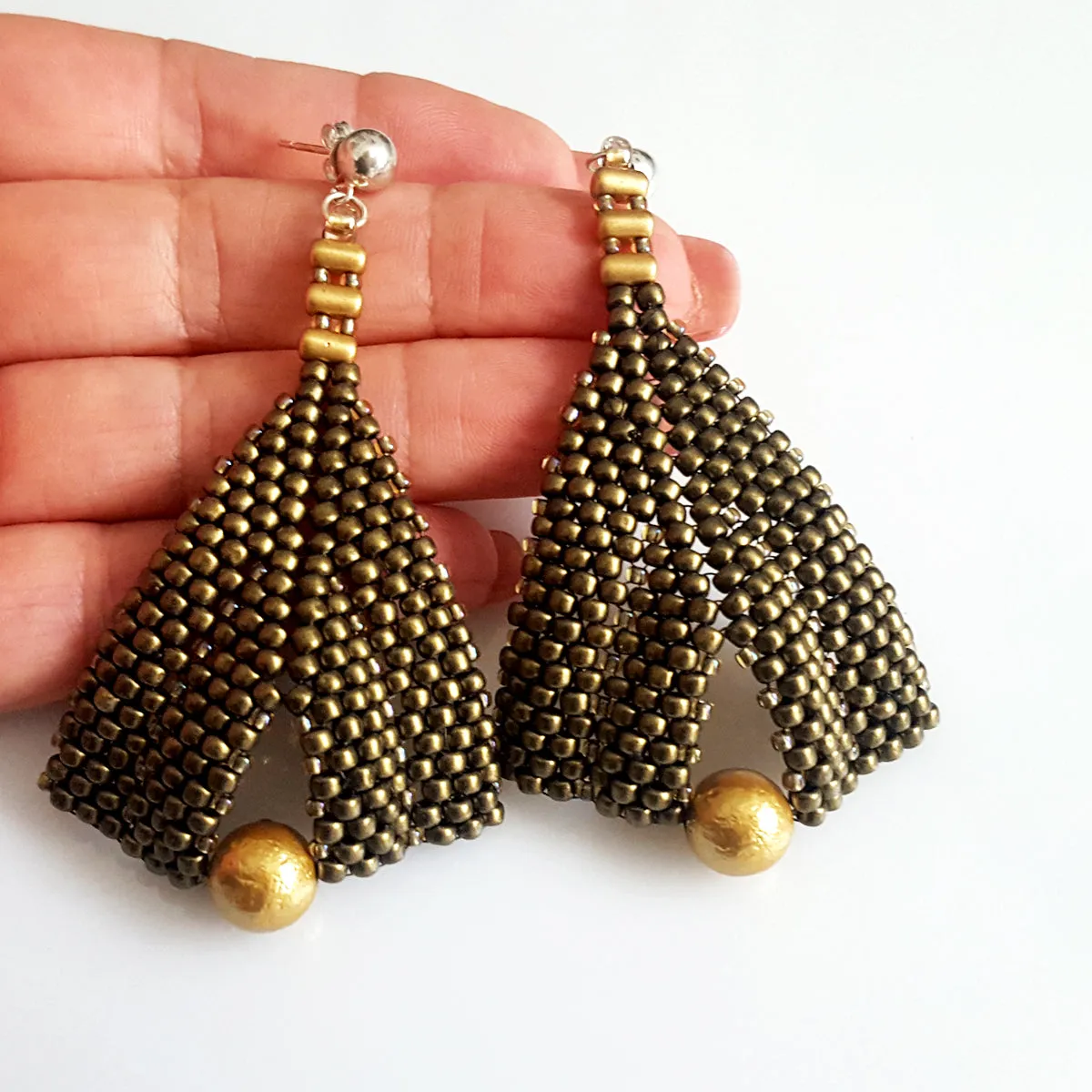 Goddess Leaf Earrings - Stunning Gold Metallic & Pearl | KJ-386E/GMS | Designer Earrings