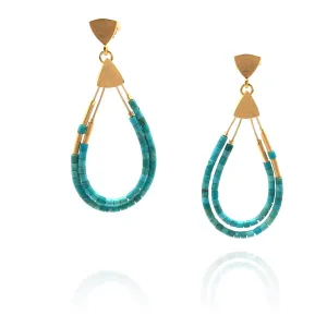 Gold and Turquoise Teardrop Beaded Drop Earrings