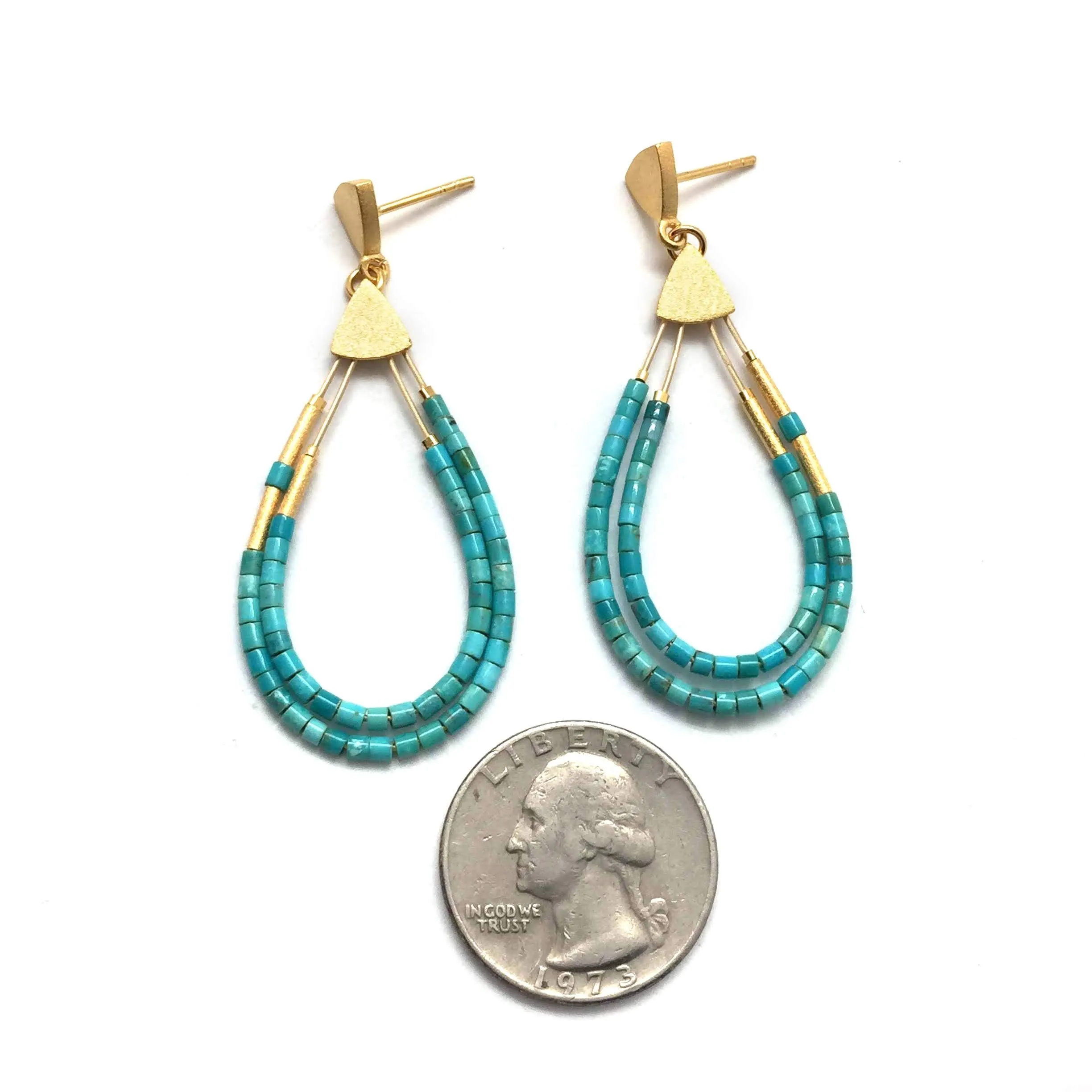 Gold and Turquoise Teardrop Beaded Drop Earrings