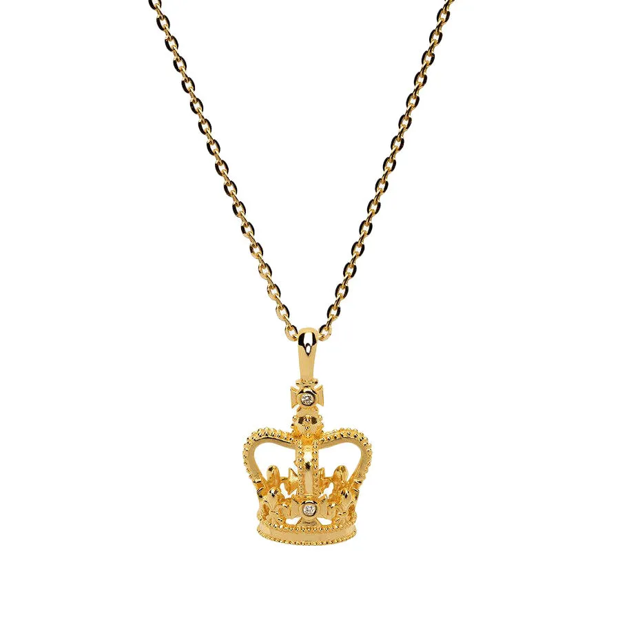 Gold Diamond Crown Charm Necklace