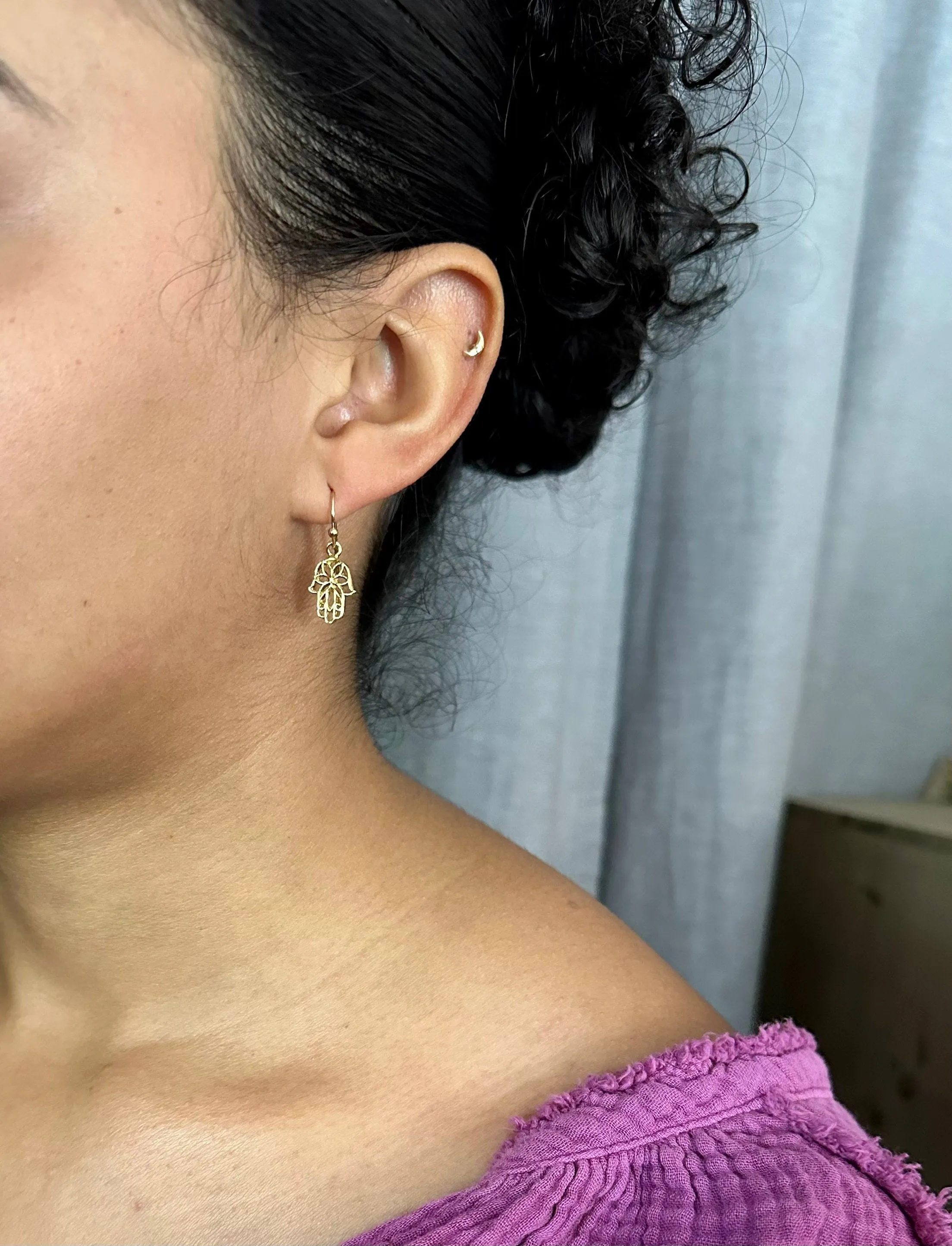 Gold Floral Hamsa Earrings