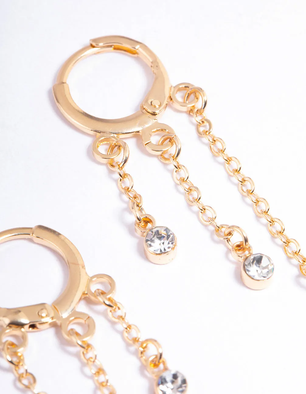 Gold Graduating Diamante Chain Huggie Earrings