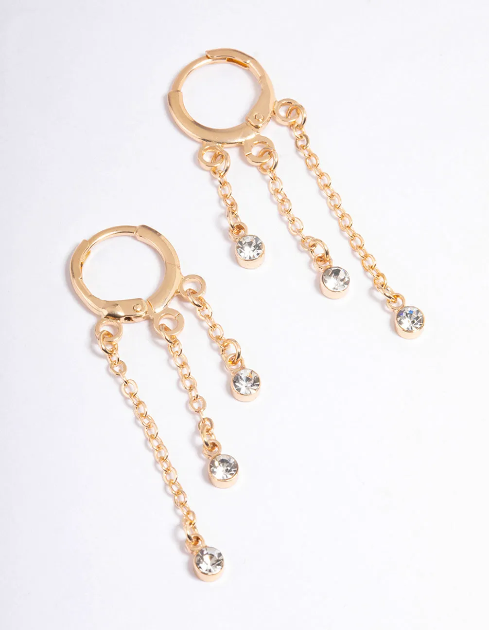 Gold Graduating Diamante Chain Huggie Earrings