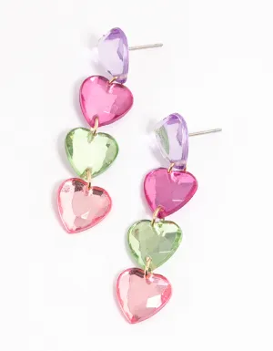 Gold Mixed Graduating Heart Drop Earrings