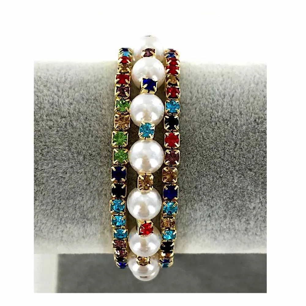 GYH11953AC - Rhinestone Pearl Bracelet Cuff