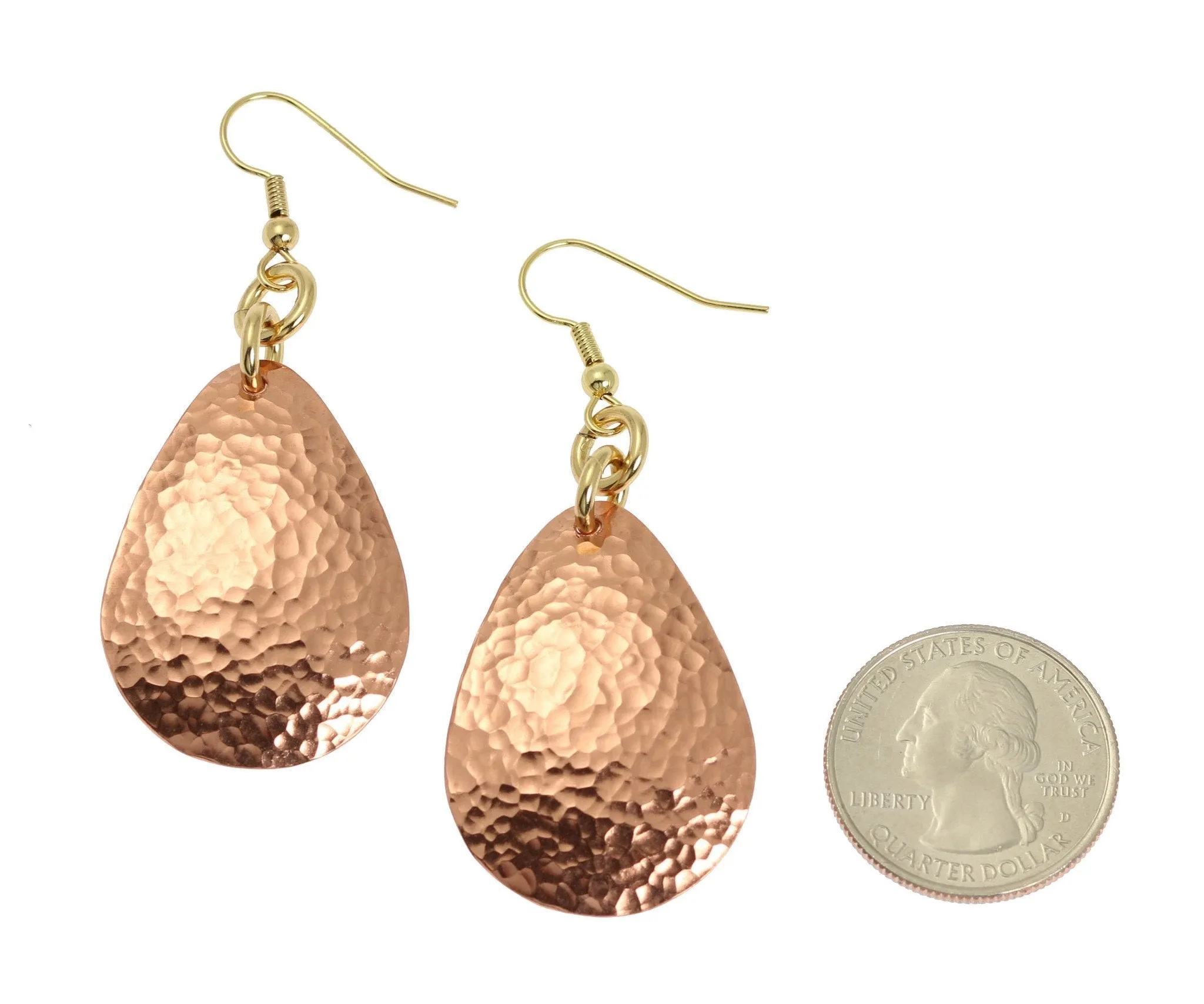 Hammered Copper Drop Earrings - Solid Copper Earrings