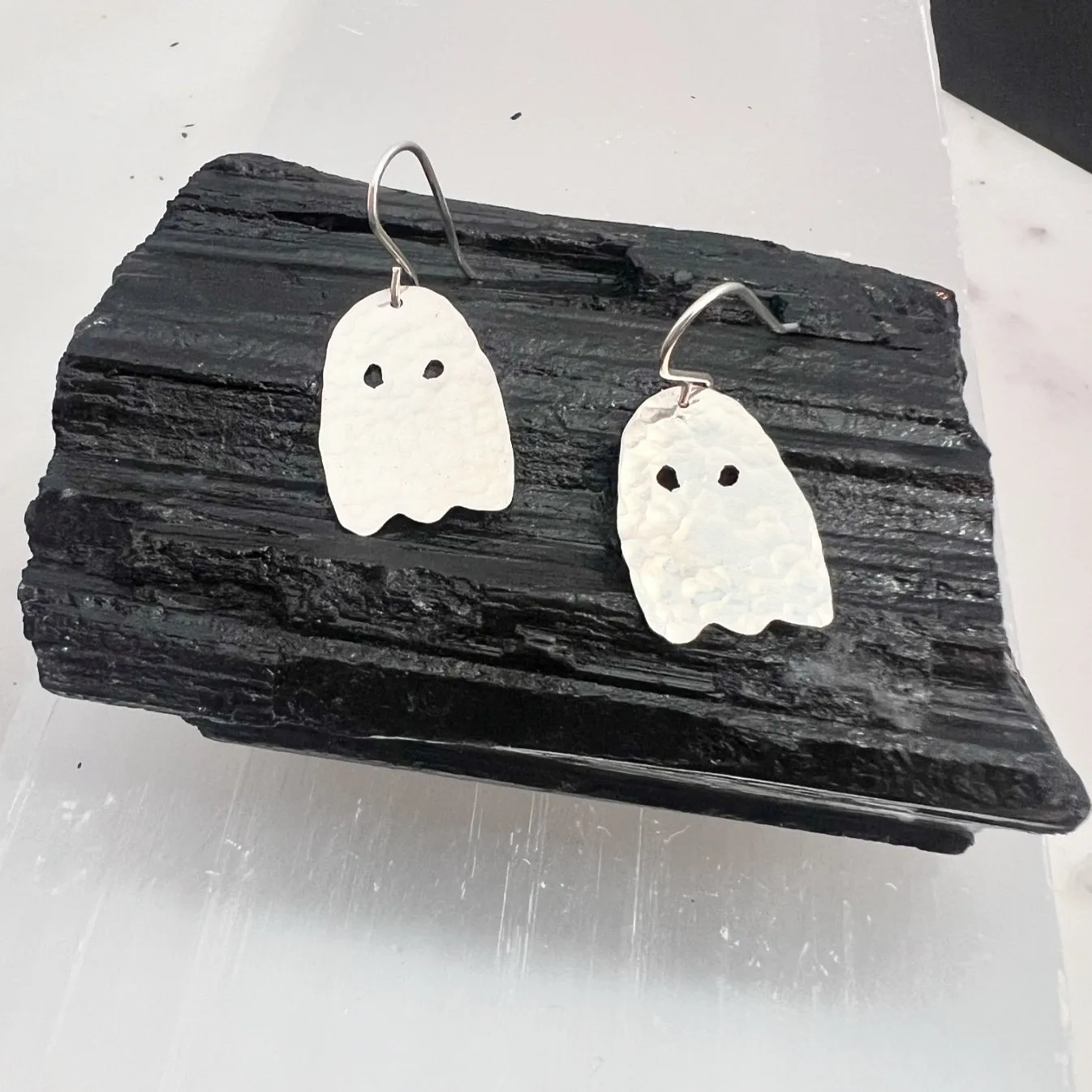 Hammered Ghost Earrings in Sterling Silver