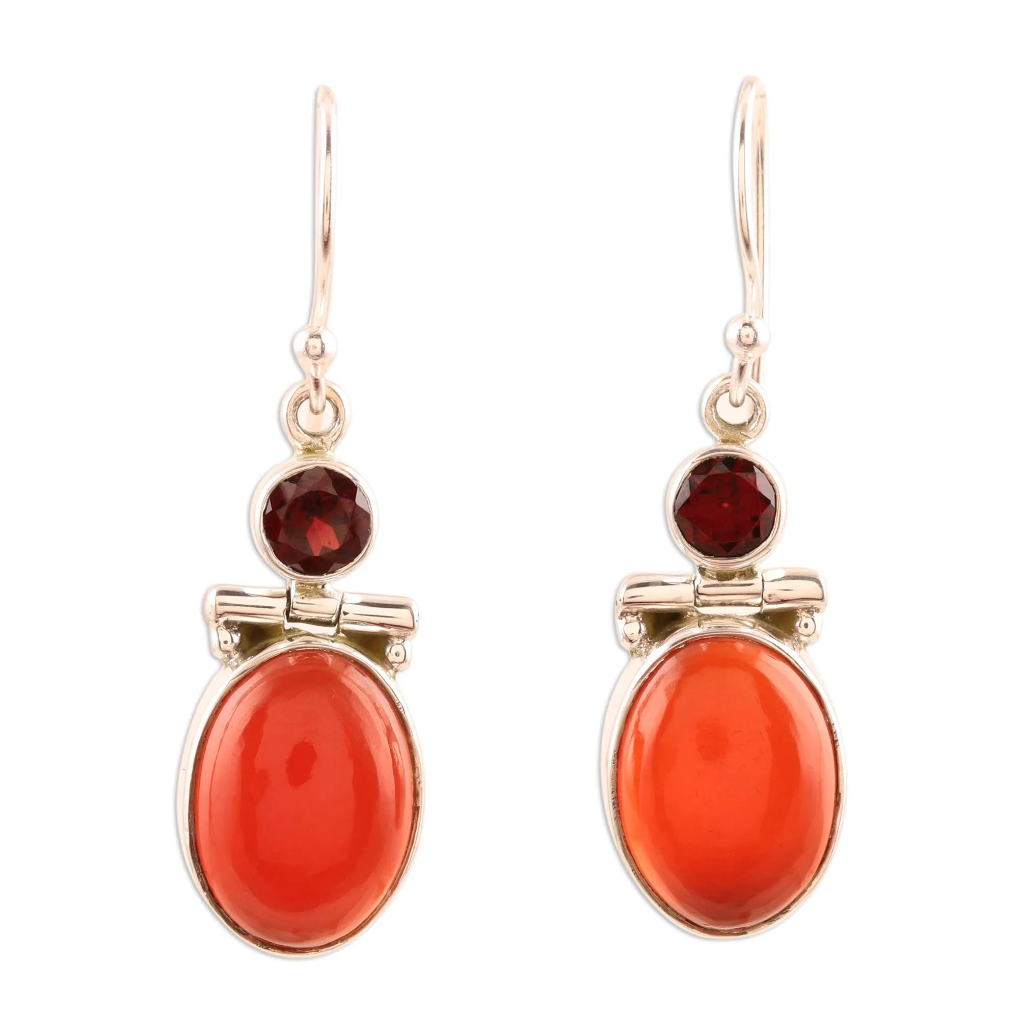 Hand Crafted Garnet and Carnelian Gemstone Dangle Earrings - Charming Union | NOVICA