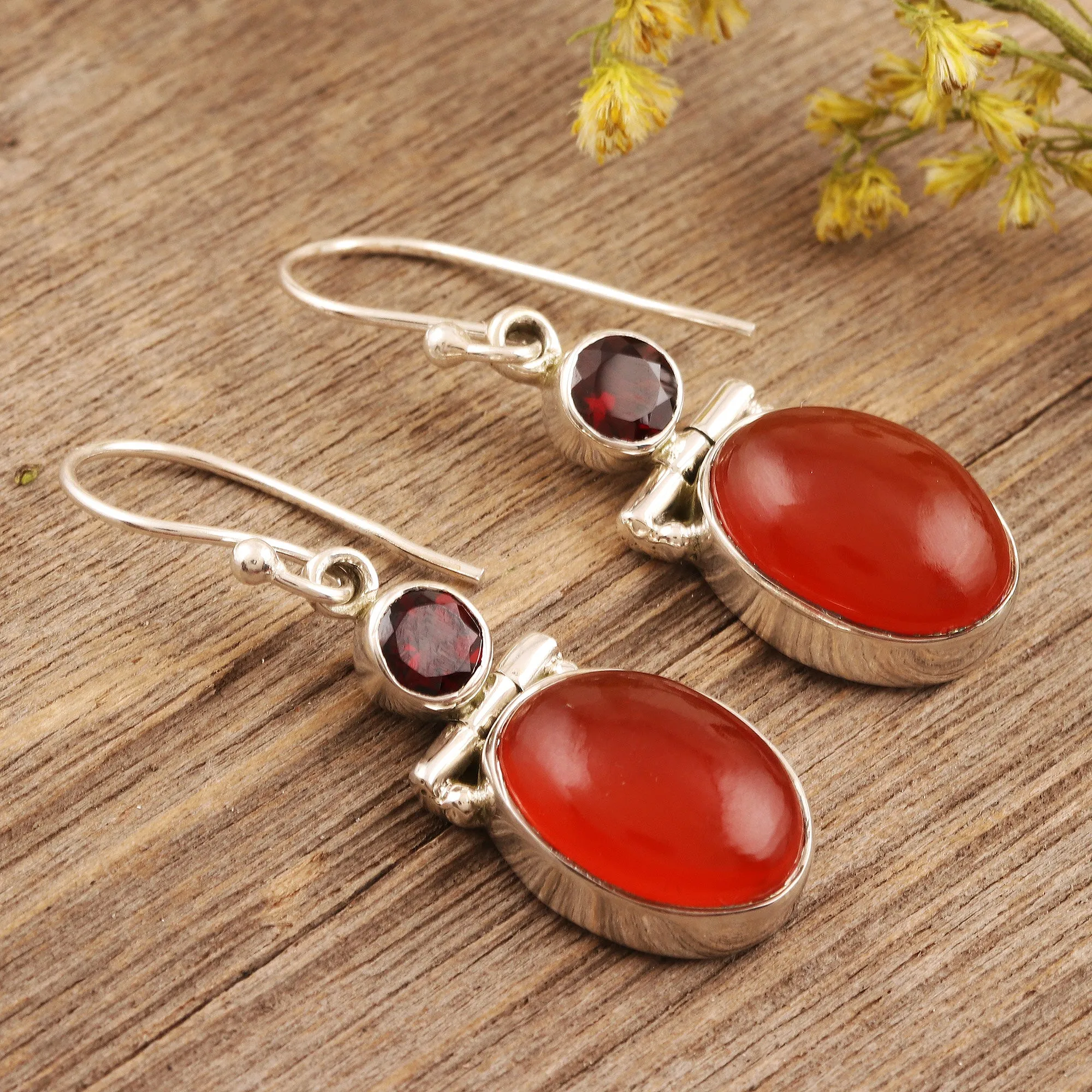 Hand Crafted Garnet and Carnelian Gemstone Dangle Earrings - Charming Union | NOVICA