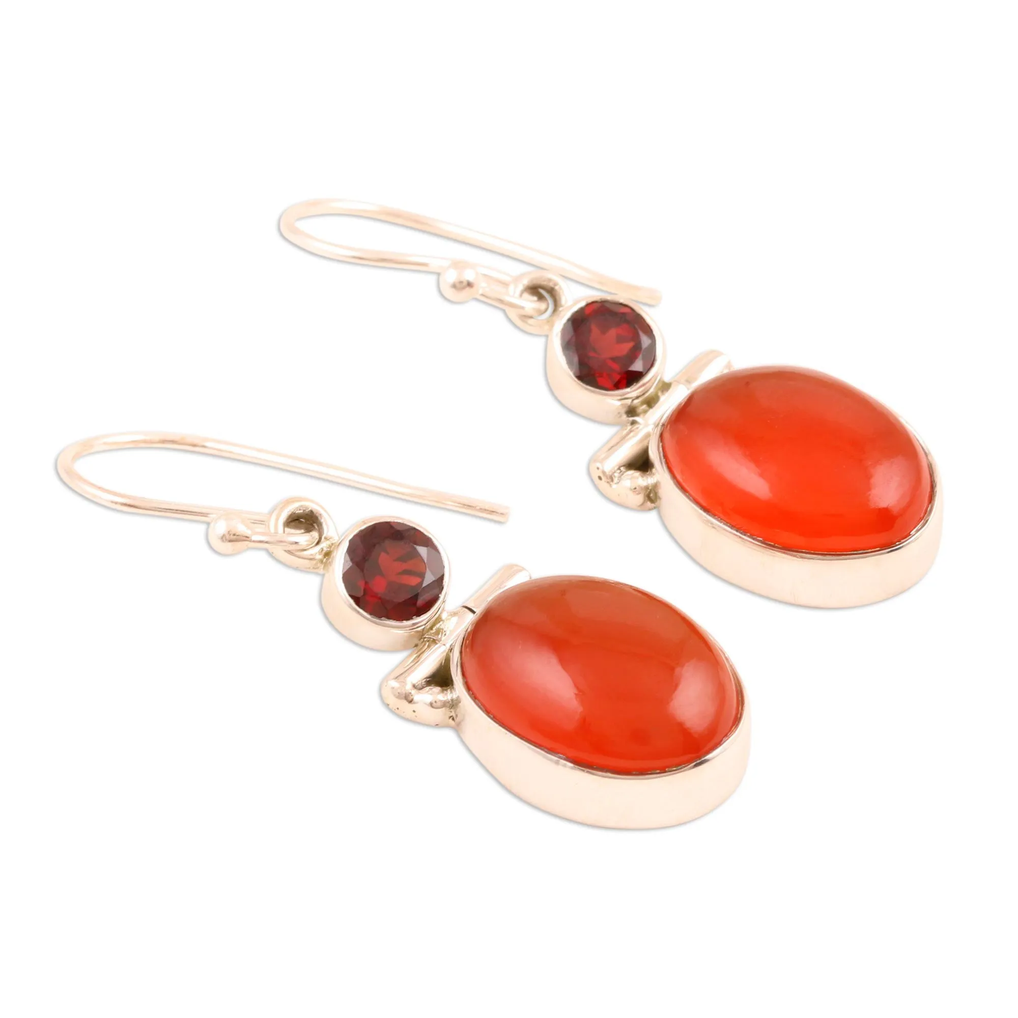 Hand Crafted Garnet and Carnelian Gemstone Dangle Earrings - Charming Union | NOVICA