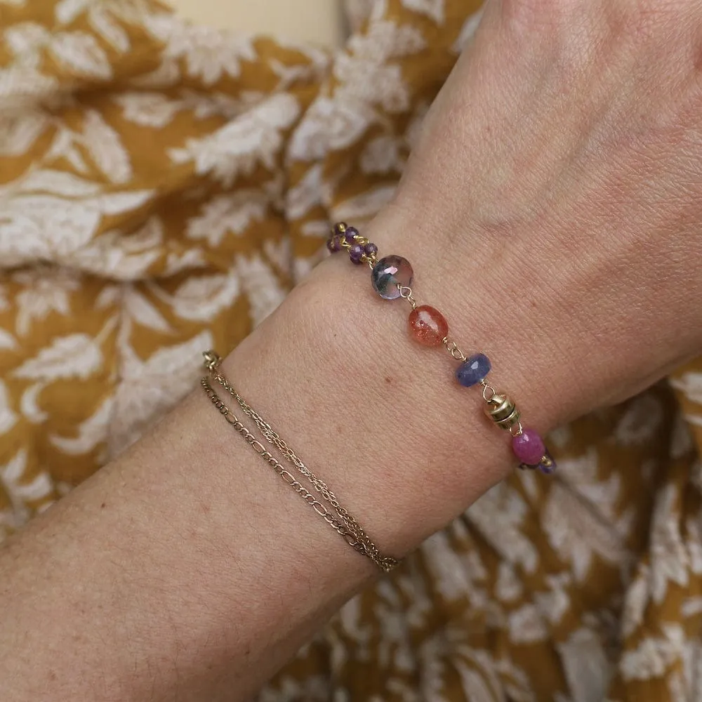 Hand Tied 3 Strand Amethyst Gold Filled Bead Chain Magnetic Bracelet