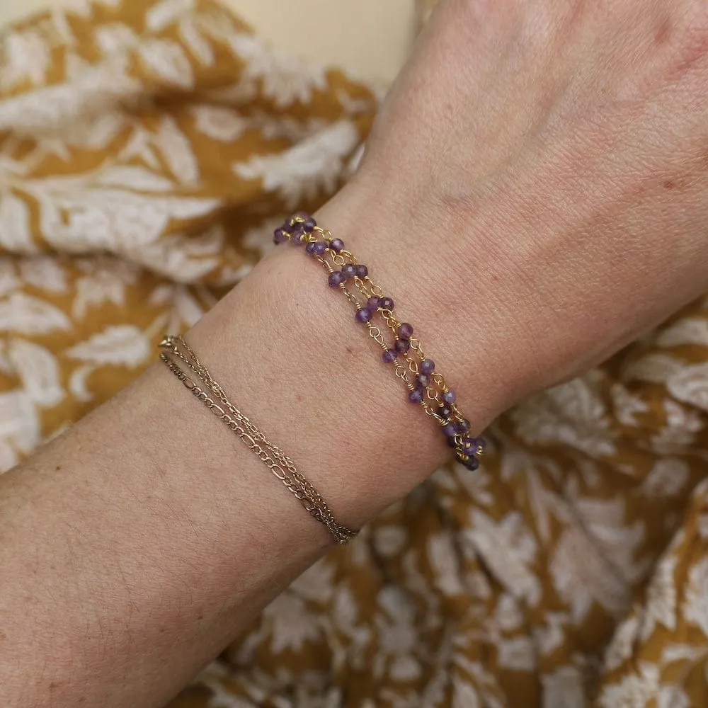 Hand Tied 3 Strand Amethyst Gold Filled Bead Chain Magnetic Bracelet