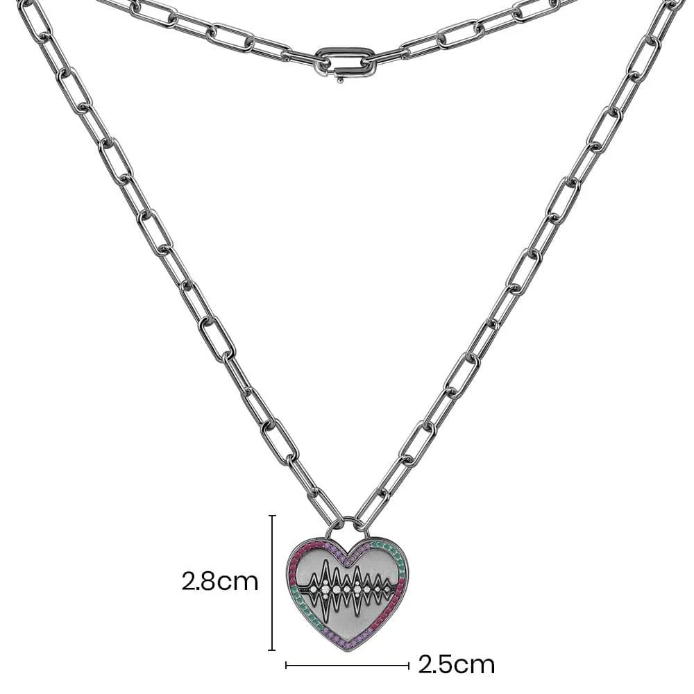 Heart Beat Necklace with Colorful Stones - Dark Grey Silver