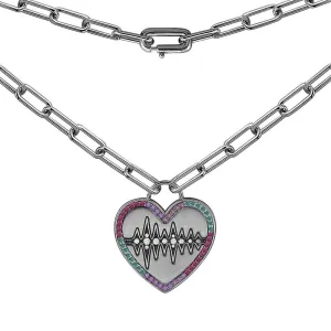 Heart Beat Necklace with Colorful Stones - Dark Grey Silver