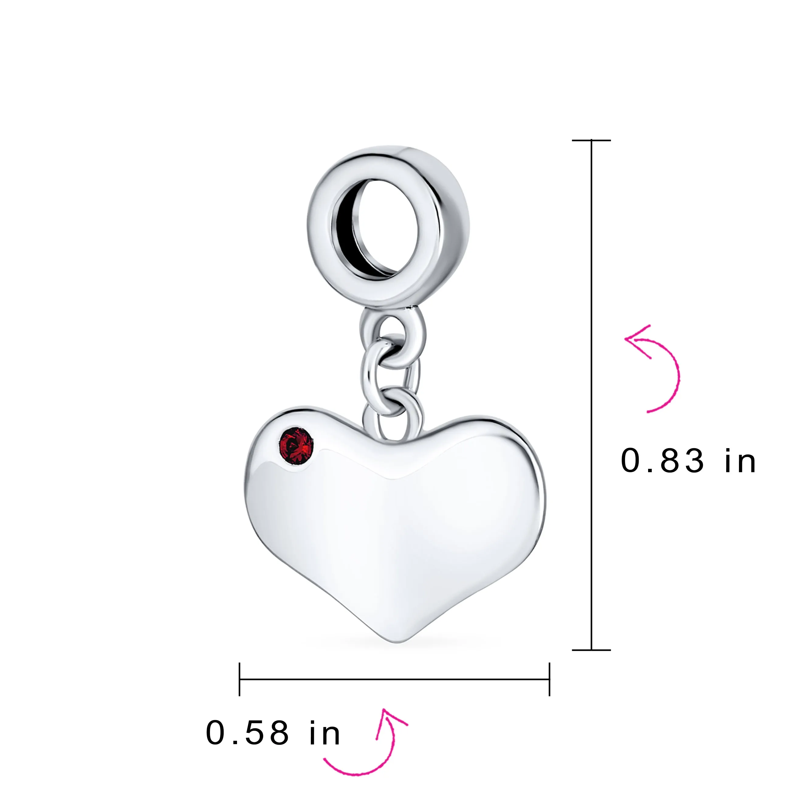 Initial Alphabet Bead Charm Red Ruby Heart Dangle for European Bracelet Sterling Silver