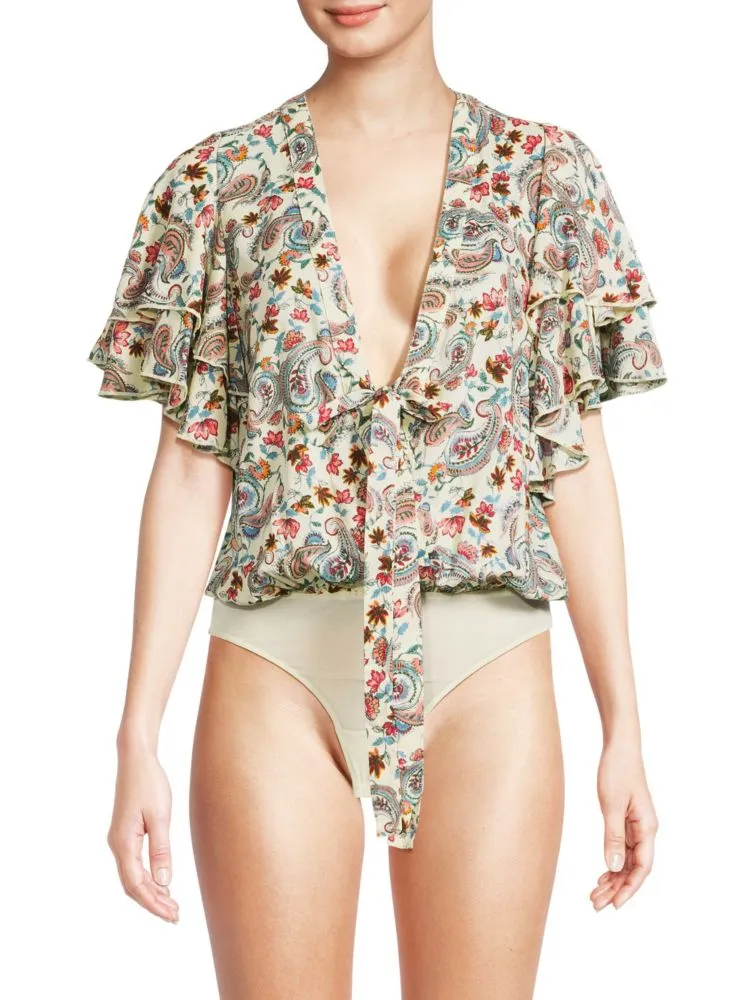 Intimately Free People Call Me Later Paisley Tie Bodysuit in Sweet Comb