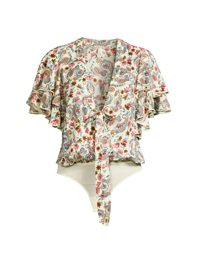 Intimately Free People Call Me Later Paisley Tie Bodysuit in Sweet Comb