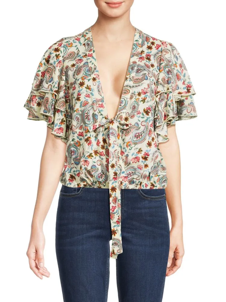 Intimately Free People Call Me Later Paisley Tie Bodysuit in Sweet Comb