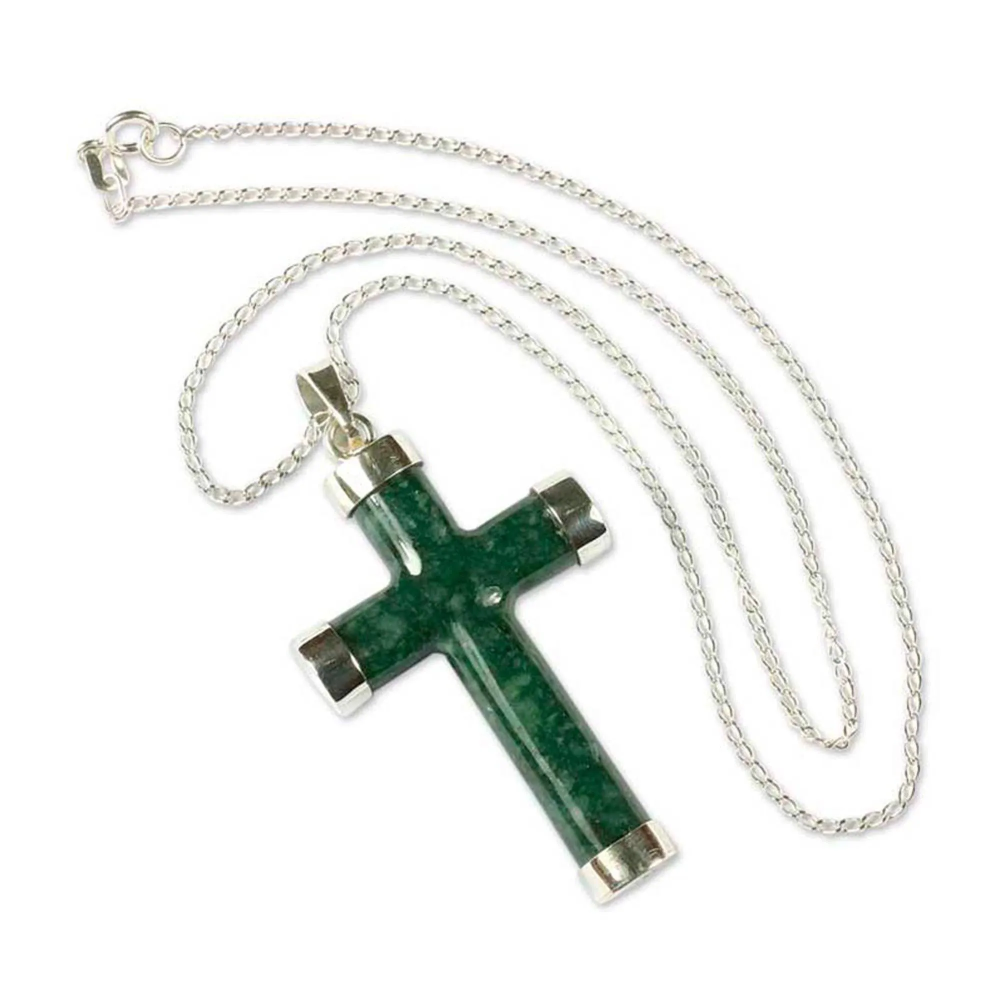 Jade & Sterling Silver Cross Pendant Necklace