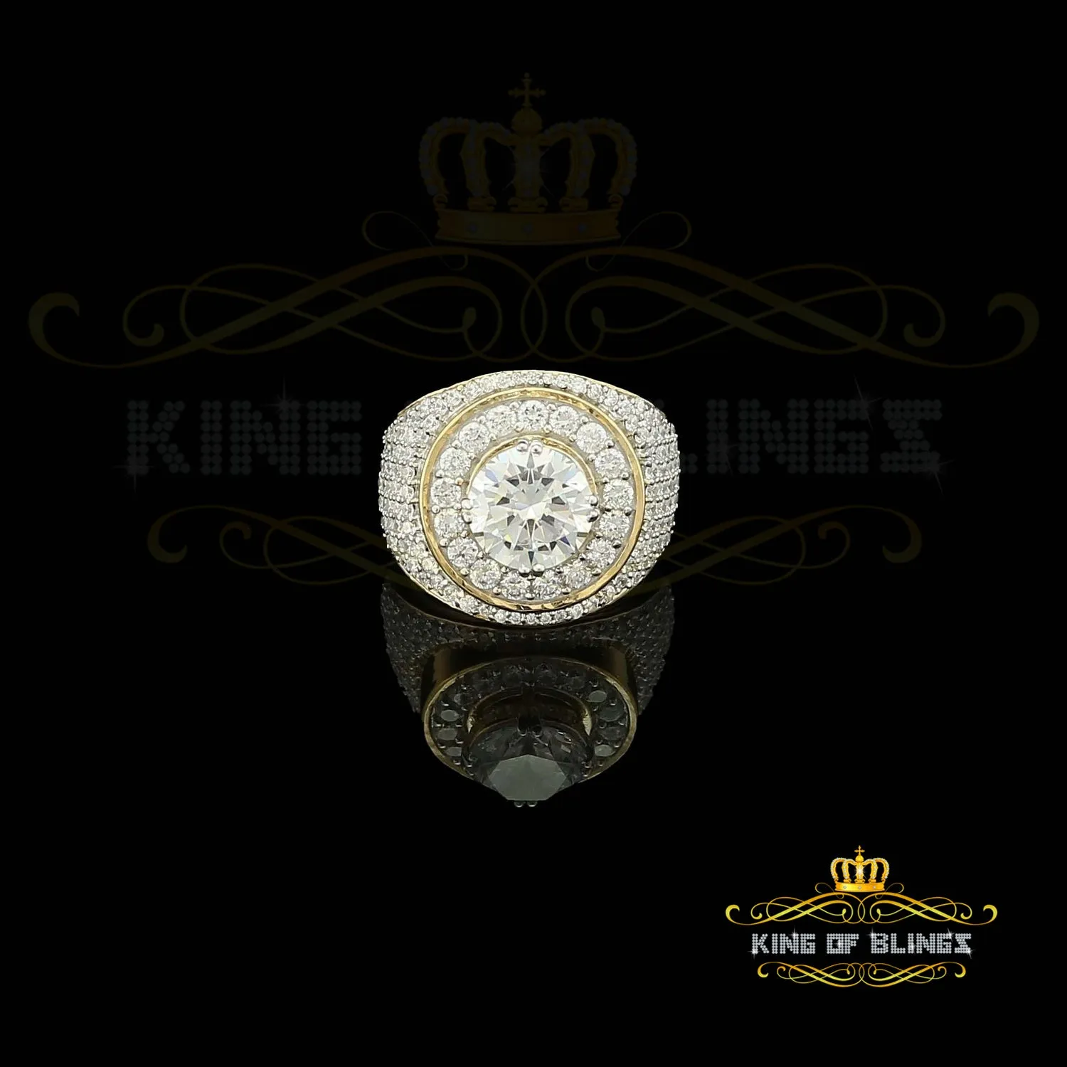 King Of Bling's 925 Silver Sterling Yellow 9.25ct Cubic Zirconia Cocktail Men's Ring Size 10.5