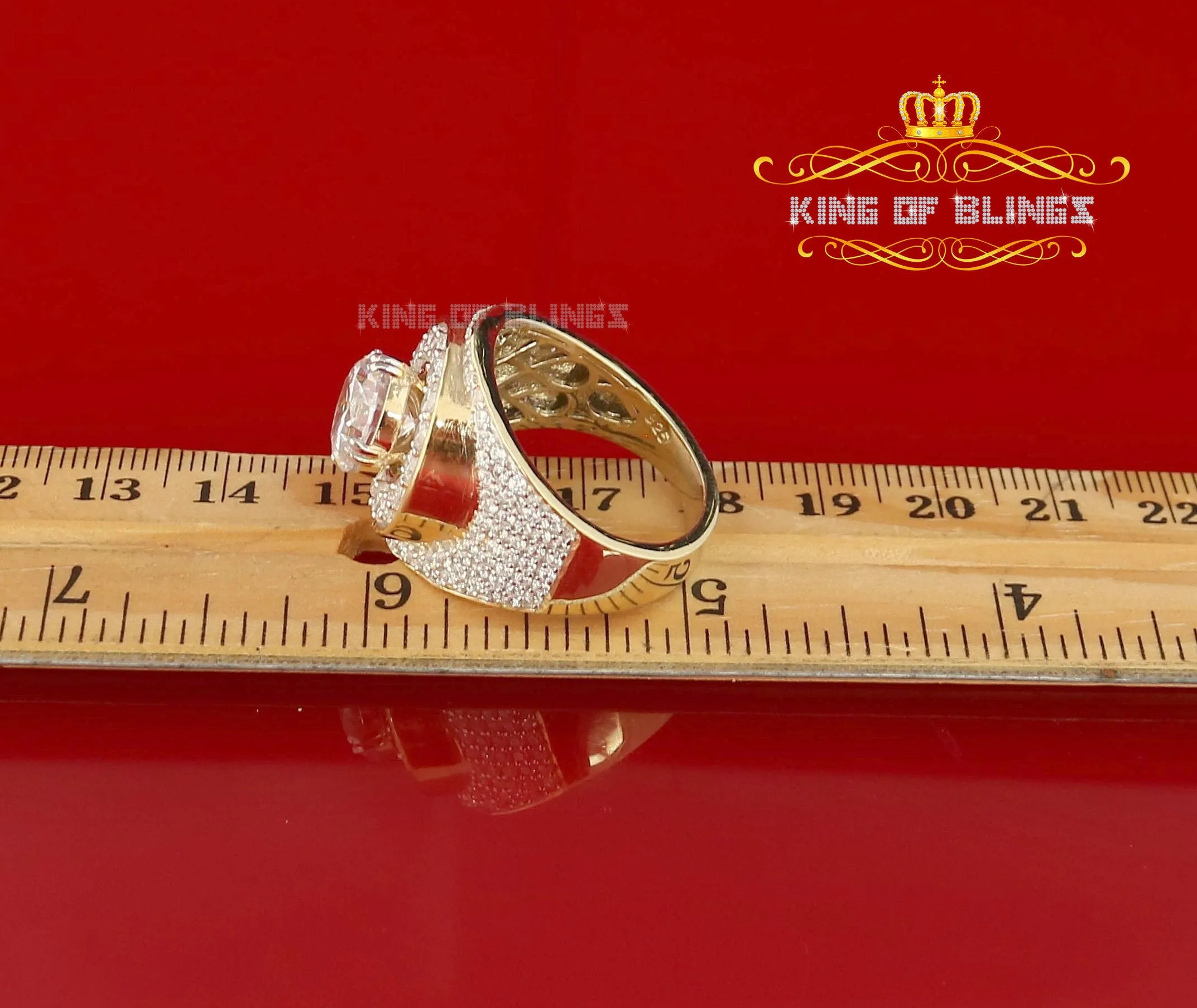 King Of Bling's 925 Silver Sterling Yellow 9.25ct Cubic Zirconia Cocktail Men's Ring Size 10.5