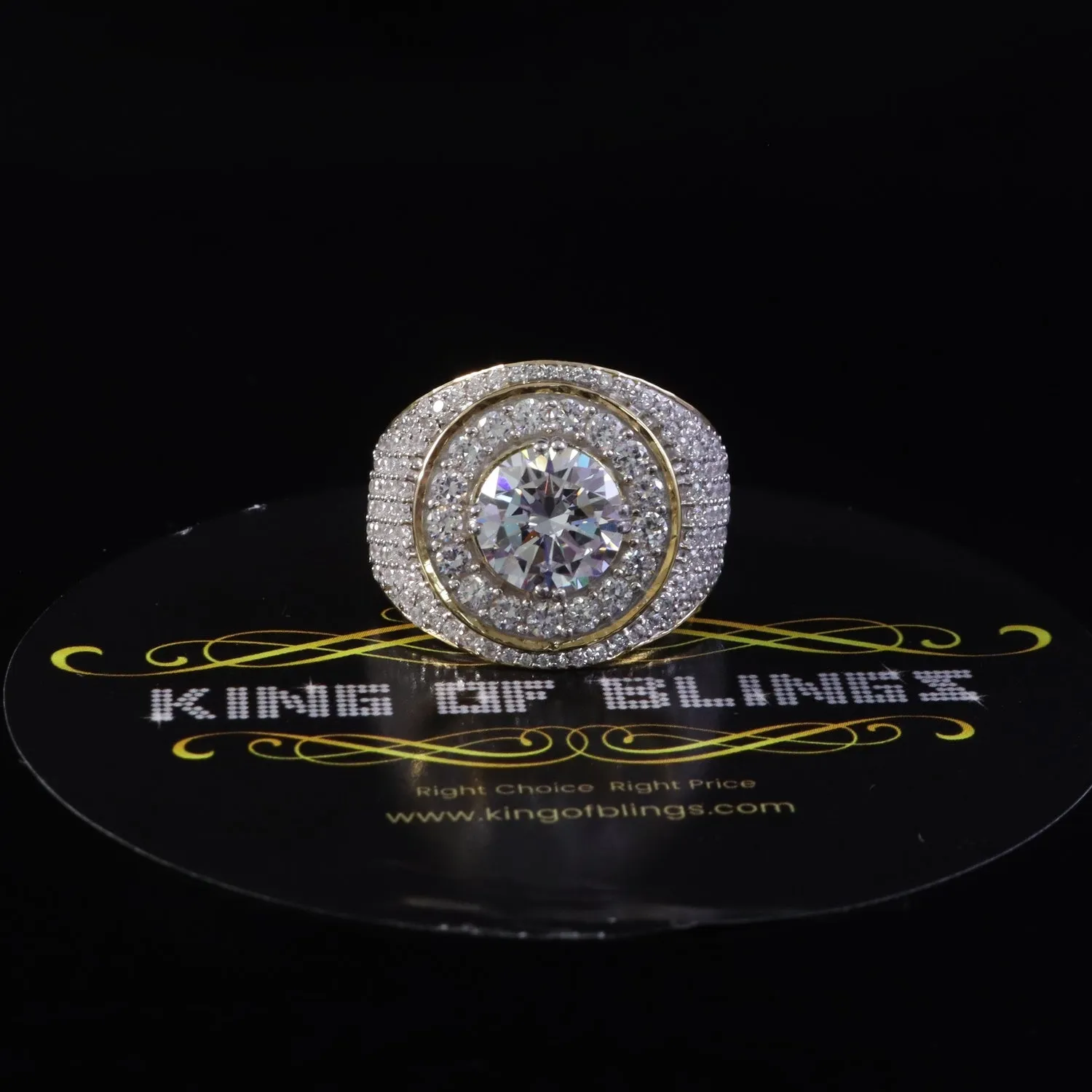 King Of Bling's 925 Silver Sterling Yellow 9.25ct Cubic Zirconia Cocktail Men's Ring Size 10.5