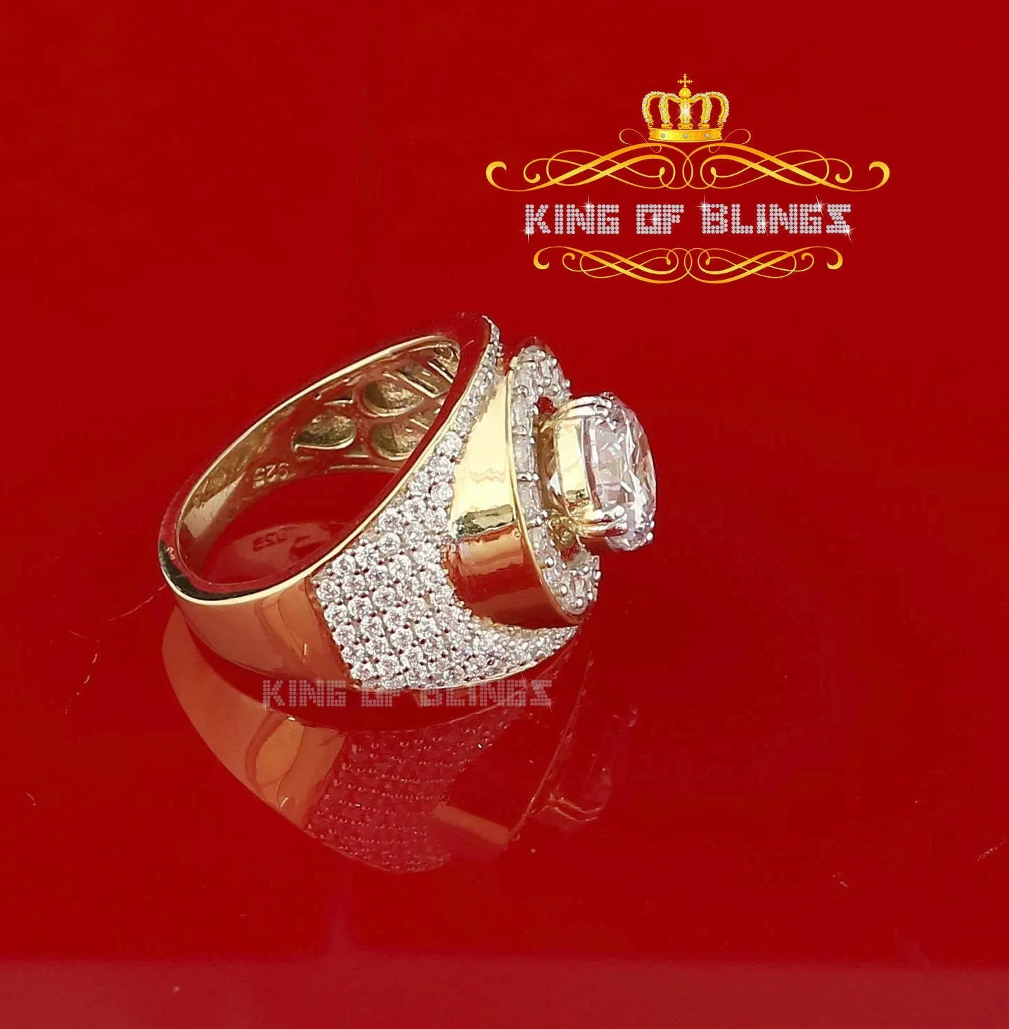 King Of Bling's 925 Silver Sterling Yellow 9.25ct Cubic Zirconia Cocktail Men's Ring Size 10.5