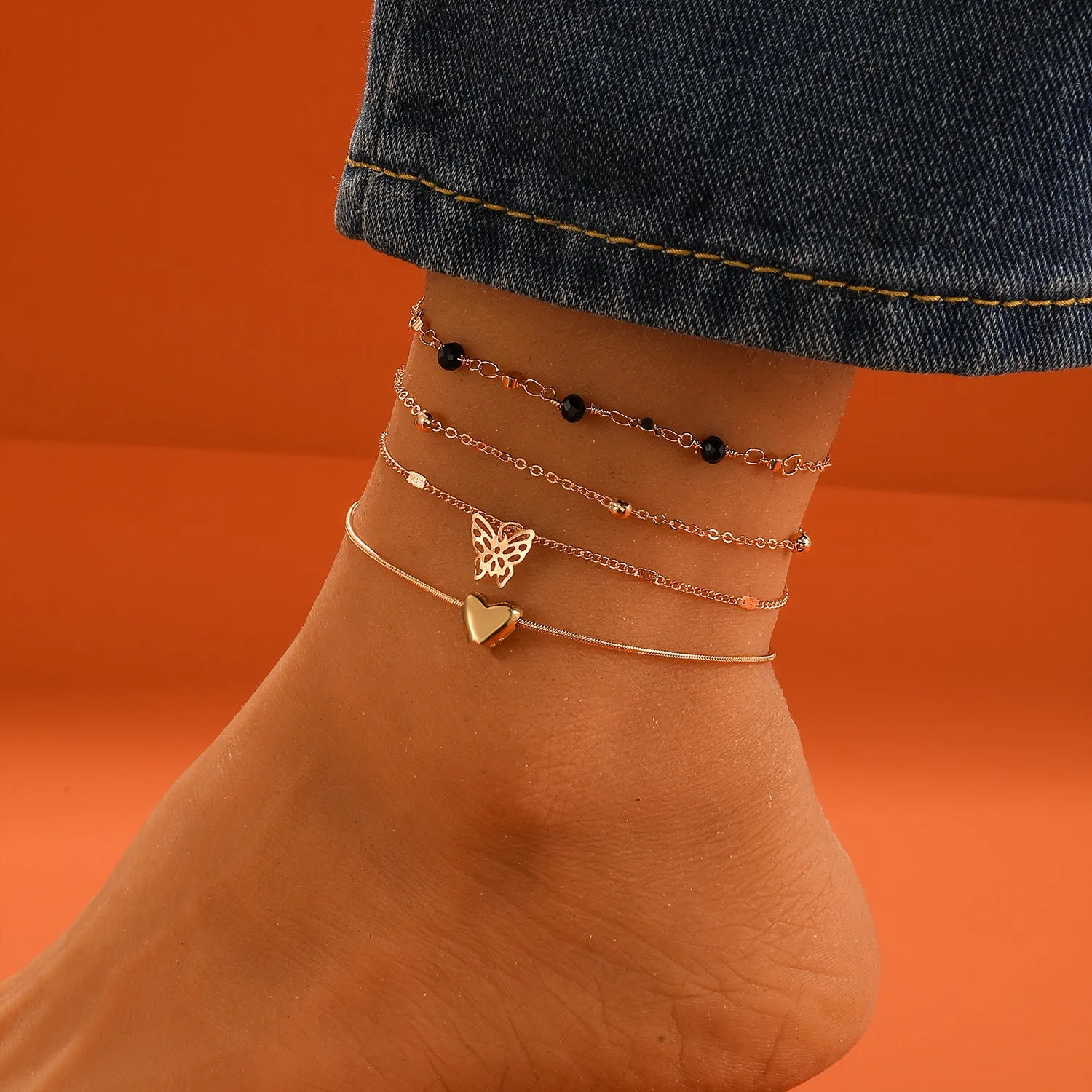 Layered Love Butterfly Anklet Bohemian Simple Trend