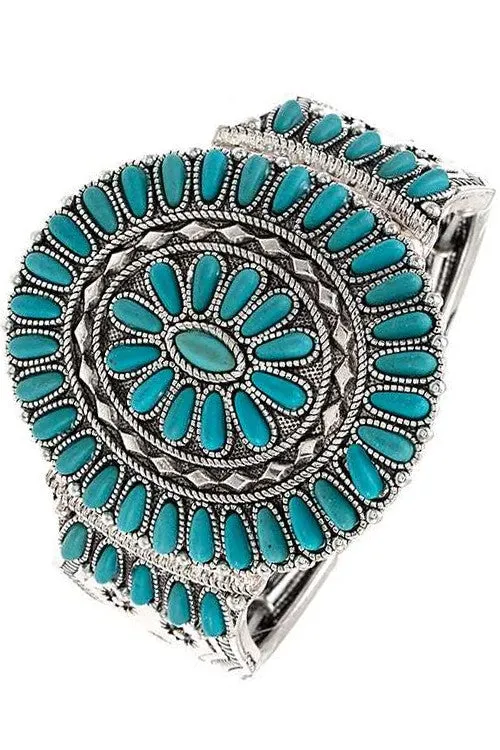 Lily WESTERN CONCHO FLOWER GEM STONE STRETCH BRACELET