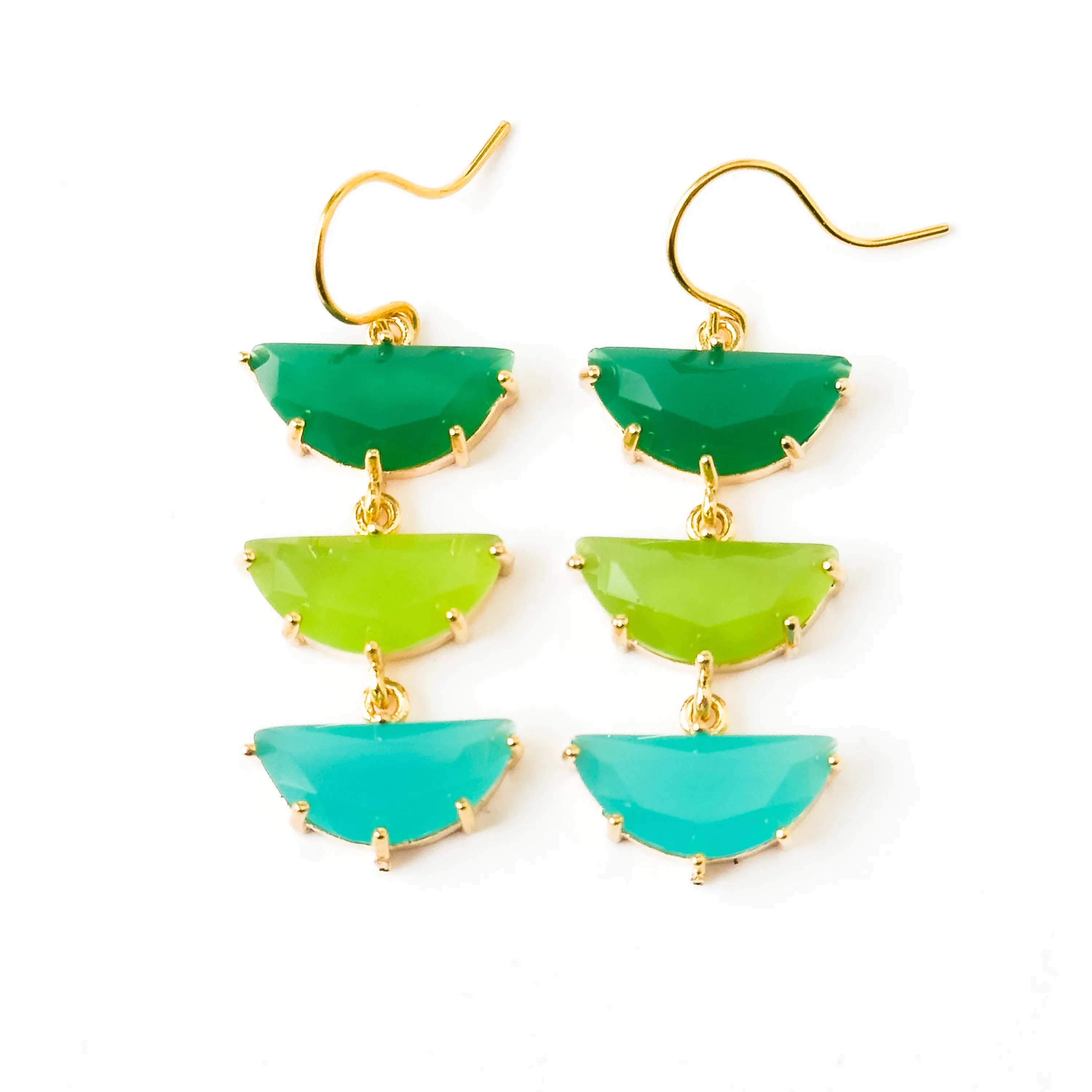 Long Turquoise Half Moon glass Earrings