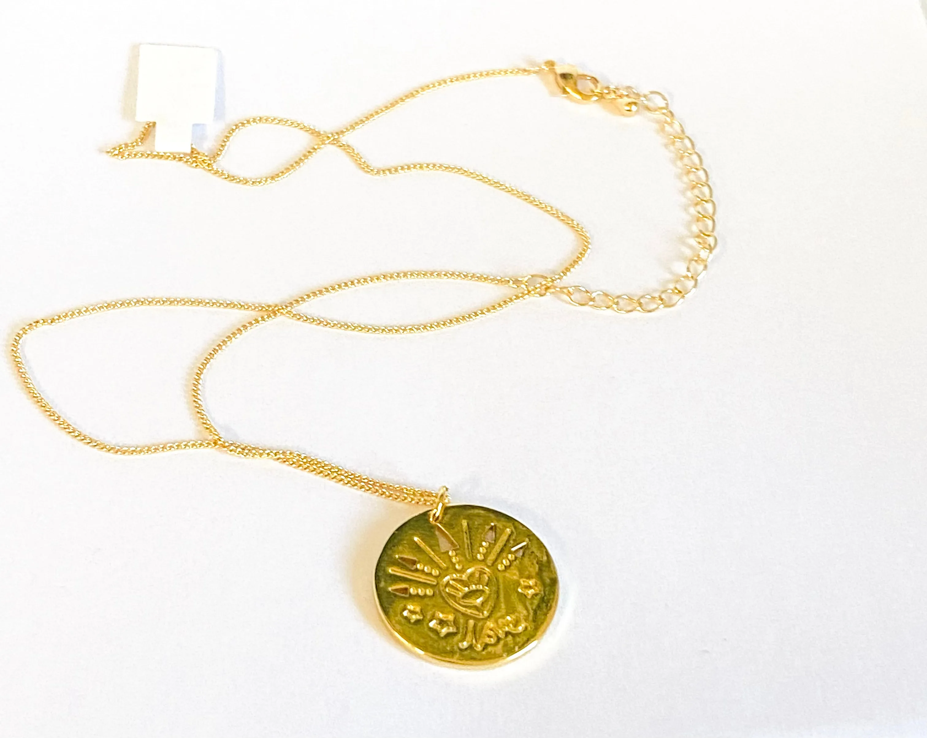 Love Necklace, Arrow medallion, Gift, Gold Filled Travelers Medallion