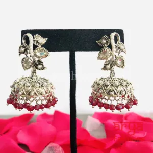 Mahi Silver Jhumka Style Earrings with colorful beads