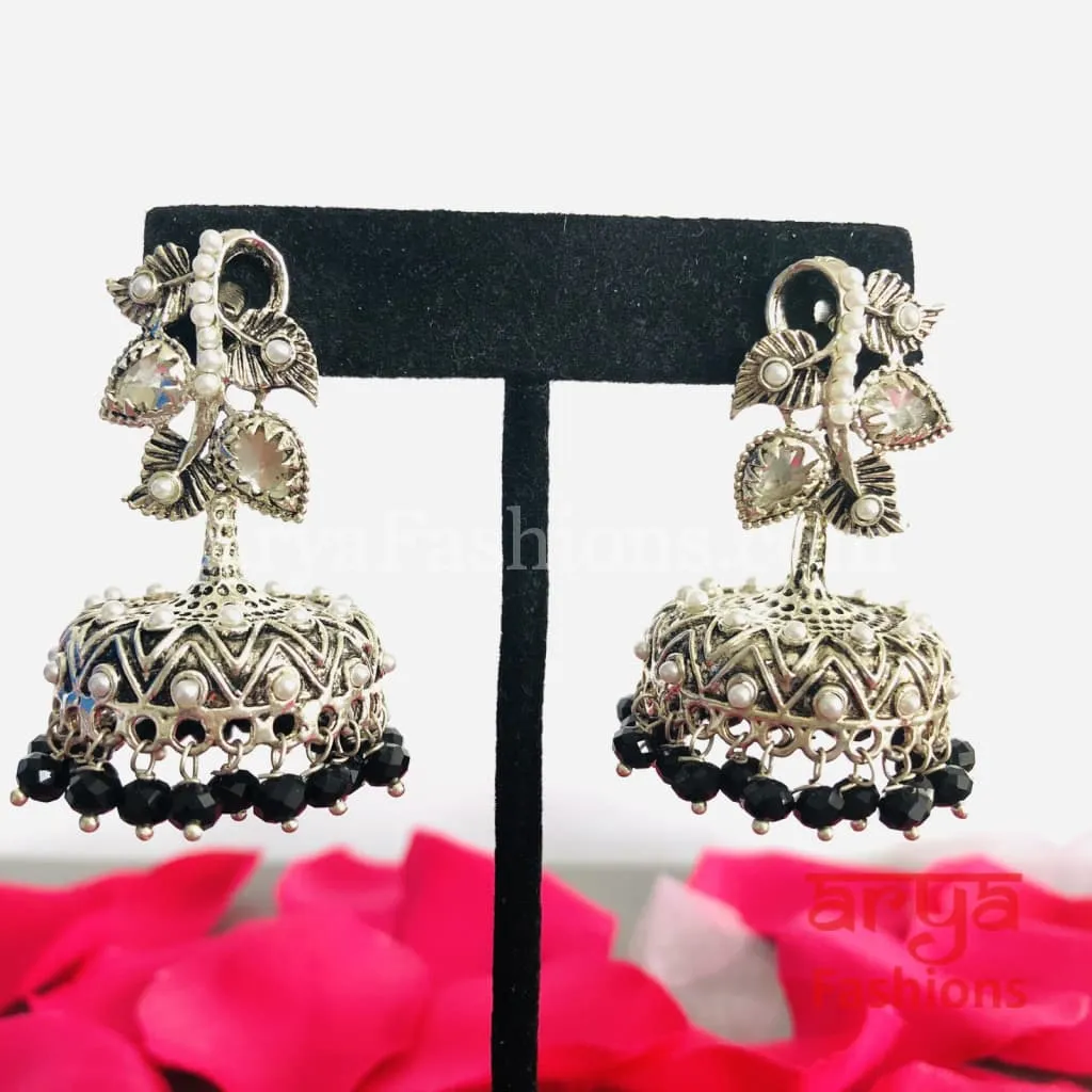 Mahi Silver Jhumka Style Earrings with colorful beads